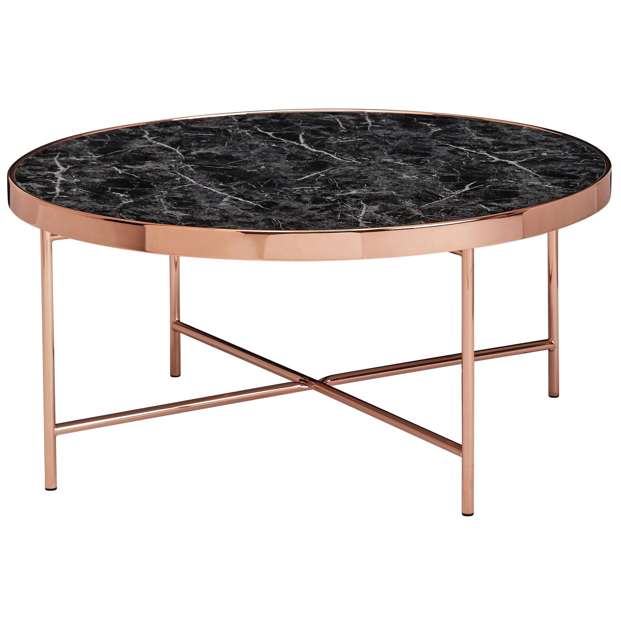 Design stolik kawowy czarny efekt marmuru okrągły Ø82,5 cm | Miedziana rama metalowa