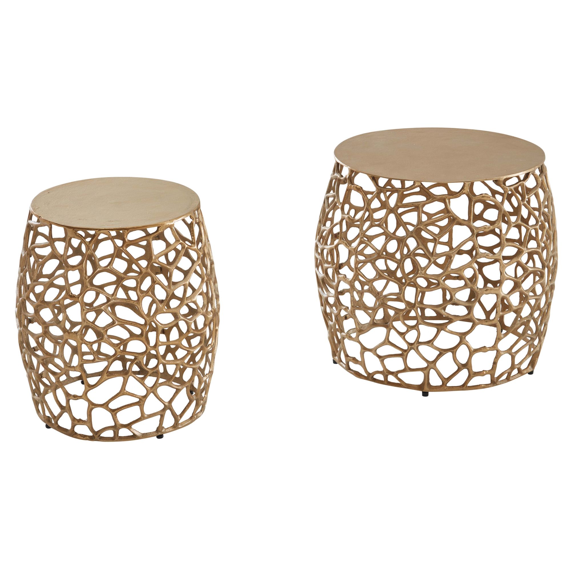 2-Piece Aluminum Gold Side Table Set | Modern Design | Dimensions 46x46x42 cm and 36x36x39 cm