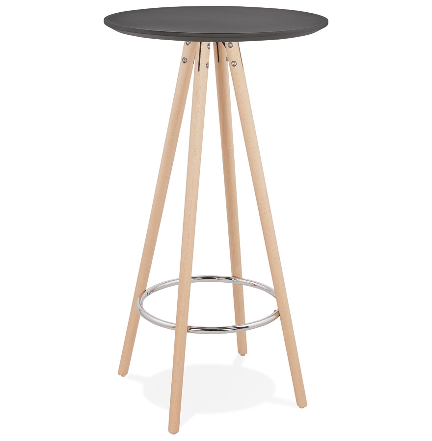 Okrągły wysoki stół z lakierowanego MDF w kolorze czarnym i naturalnego buka | Beżowy i Czarny | Ø 60 cm x W 110 cm