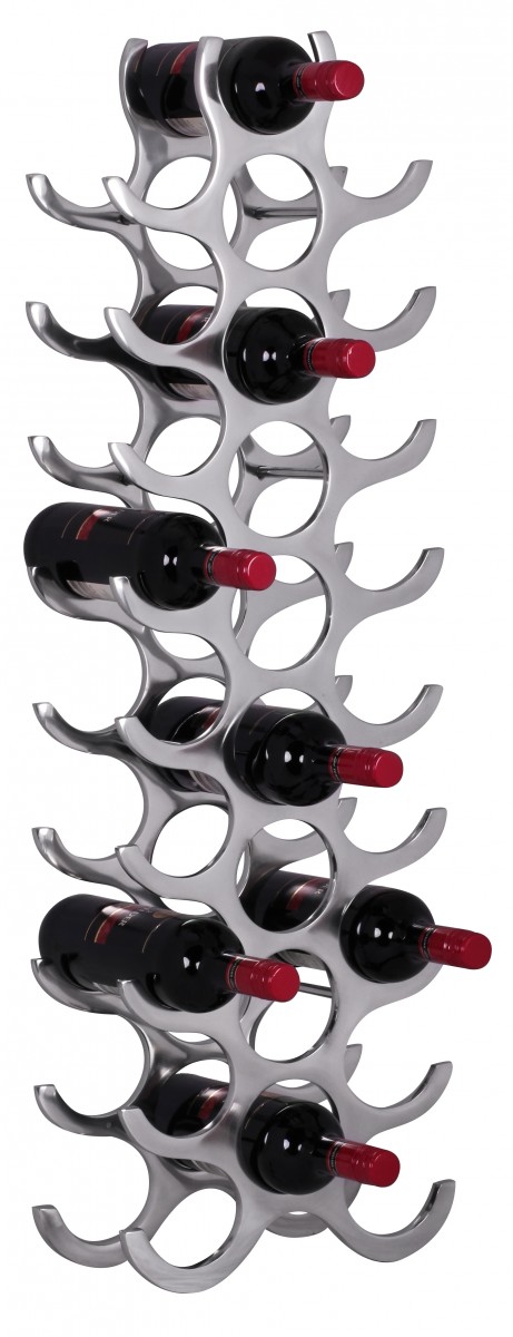 Projekt  stojaka na wino 98 cm na 27 butelek aluminium srebrnego