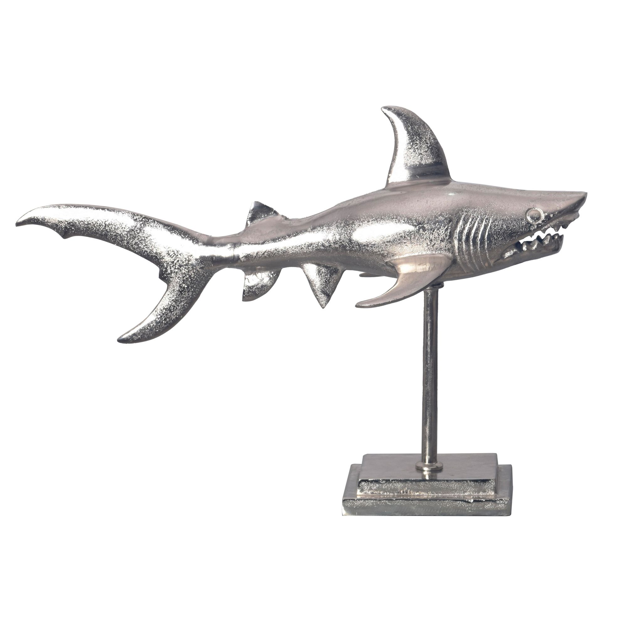 Dekoracja WOHNLING rekin 70 cm aluminium srebro dekoracja domu morskie nowoczesne aluminium