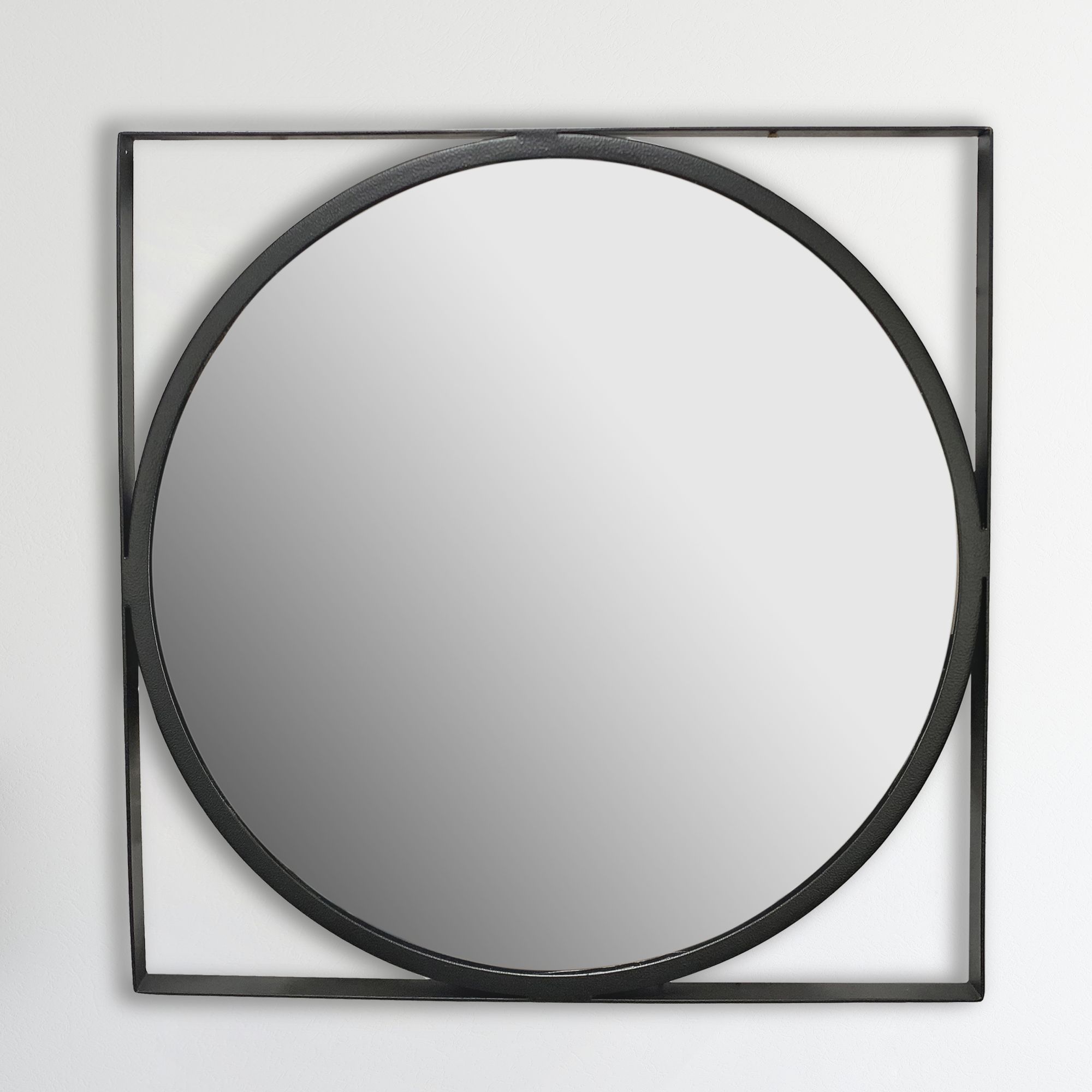 Lustro ścienne 54x54 cm metalowe lustro wiszące czarne, żelazne lustro dekoracyjne okrągłe z kwadratową ramą, małe lustro ścienne, lustro w przedpokoju lustro do garderoby nowoczesne