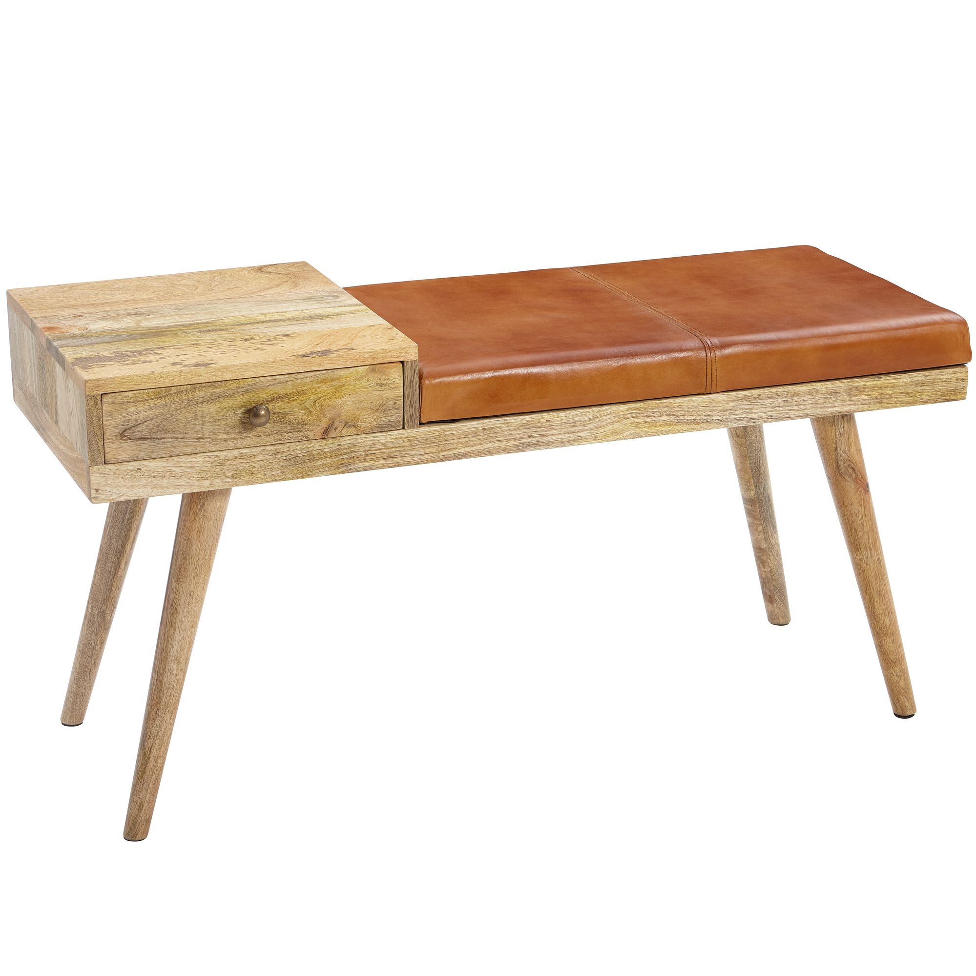 Ława  salim skóra kozia / lite drewno ławka 100x52x38 cm w stylu retro