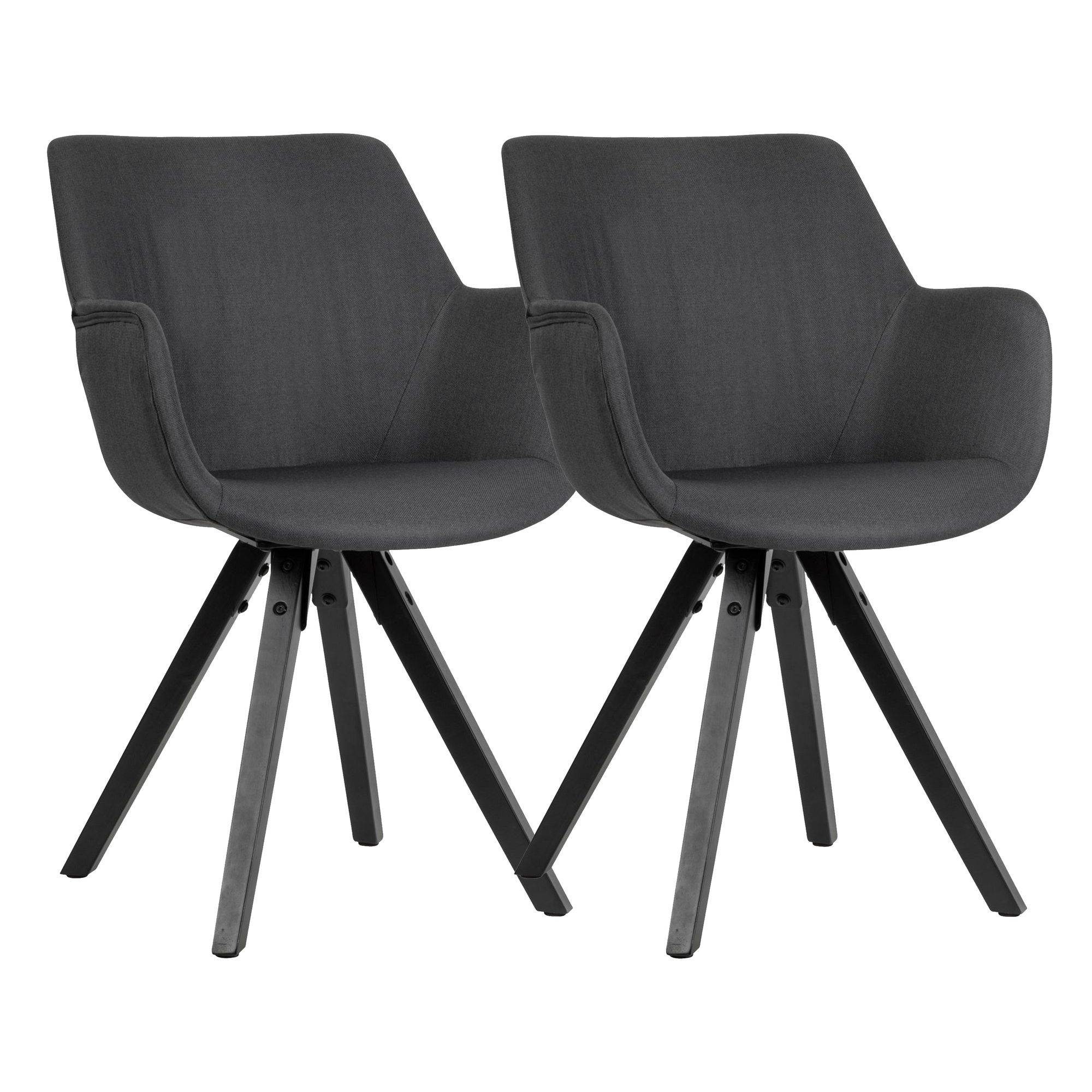 2-Piece Black Fabric Dining Chair with Armrests | Black Legs | 54x85x58 cm