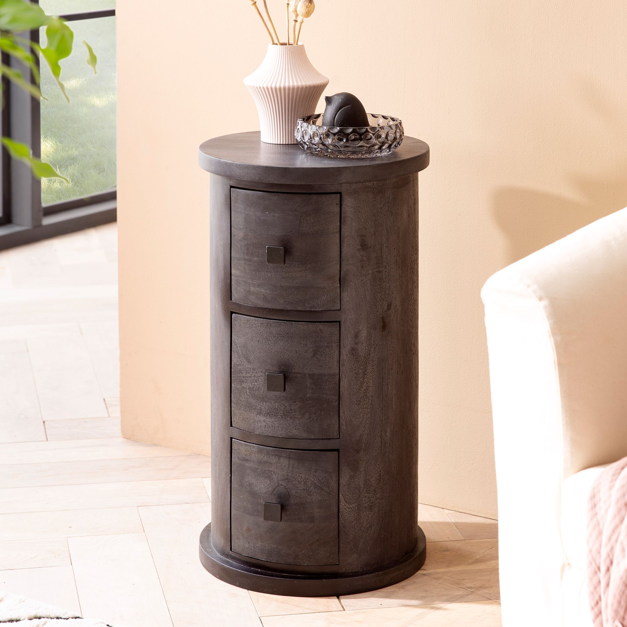 Design sideboard mango solid wood black 34x65x34 cm