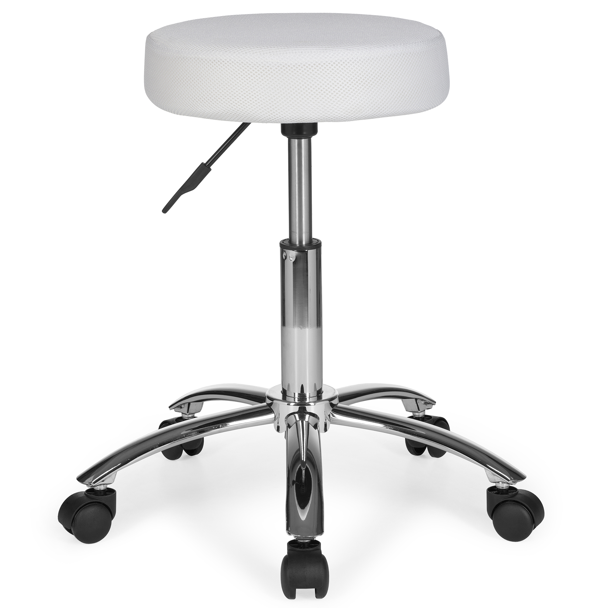 Stołek roboczy design tkanina biała z kółkami | 60-70 cm x 55 cm
