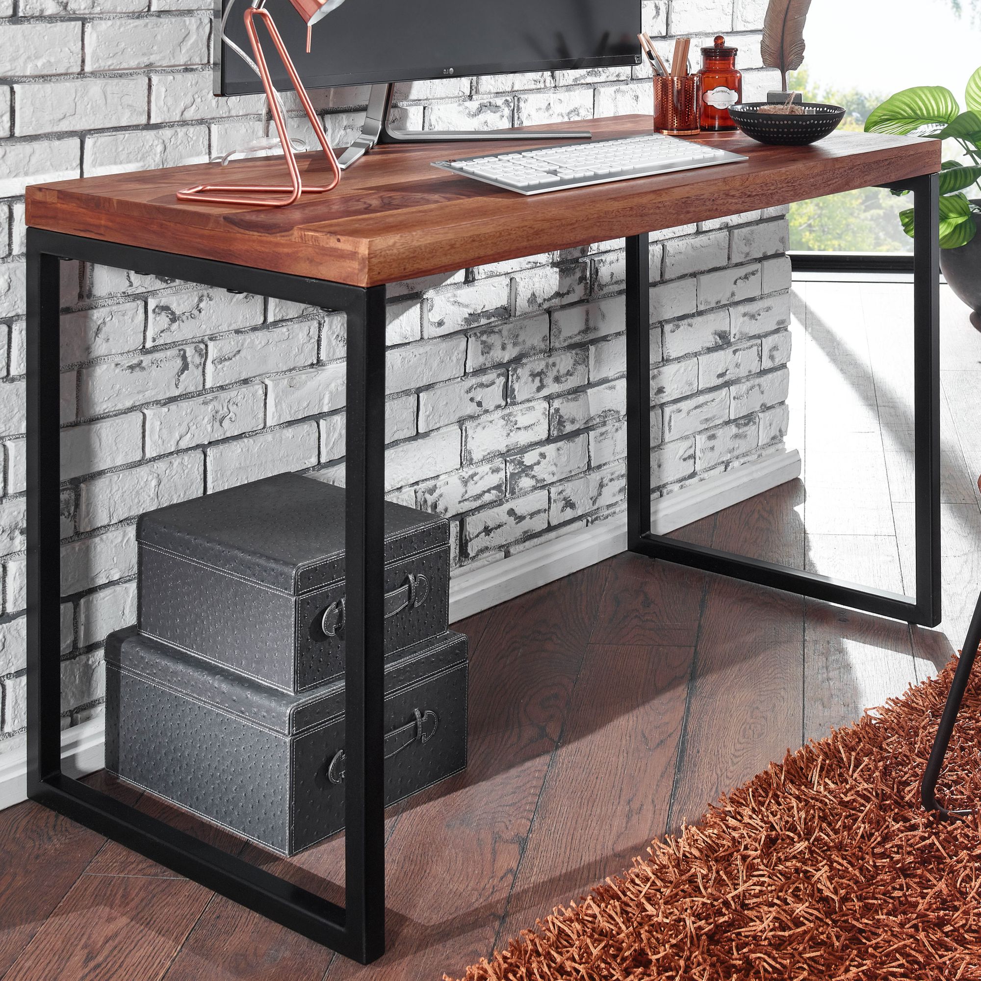 Biurko z Drewna Sheesham / Metal | Brązowy i Czarny | 117x59x76,5 cm