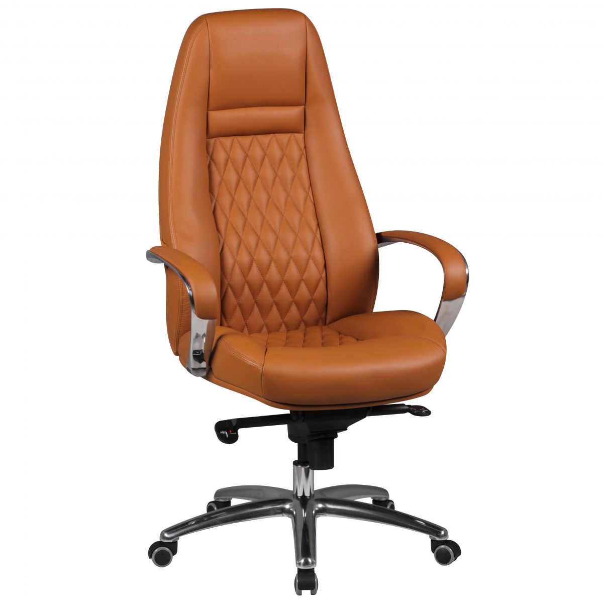 AUSTIN Office Chair Genuine Caramel Leather | Silver Aluminium Base | 120-130 cm Height | 68 cm Width