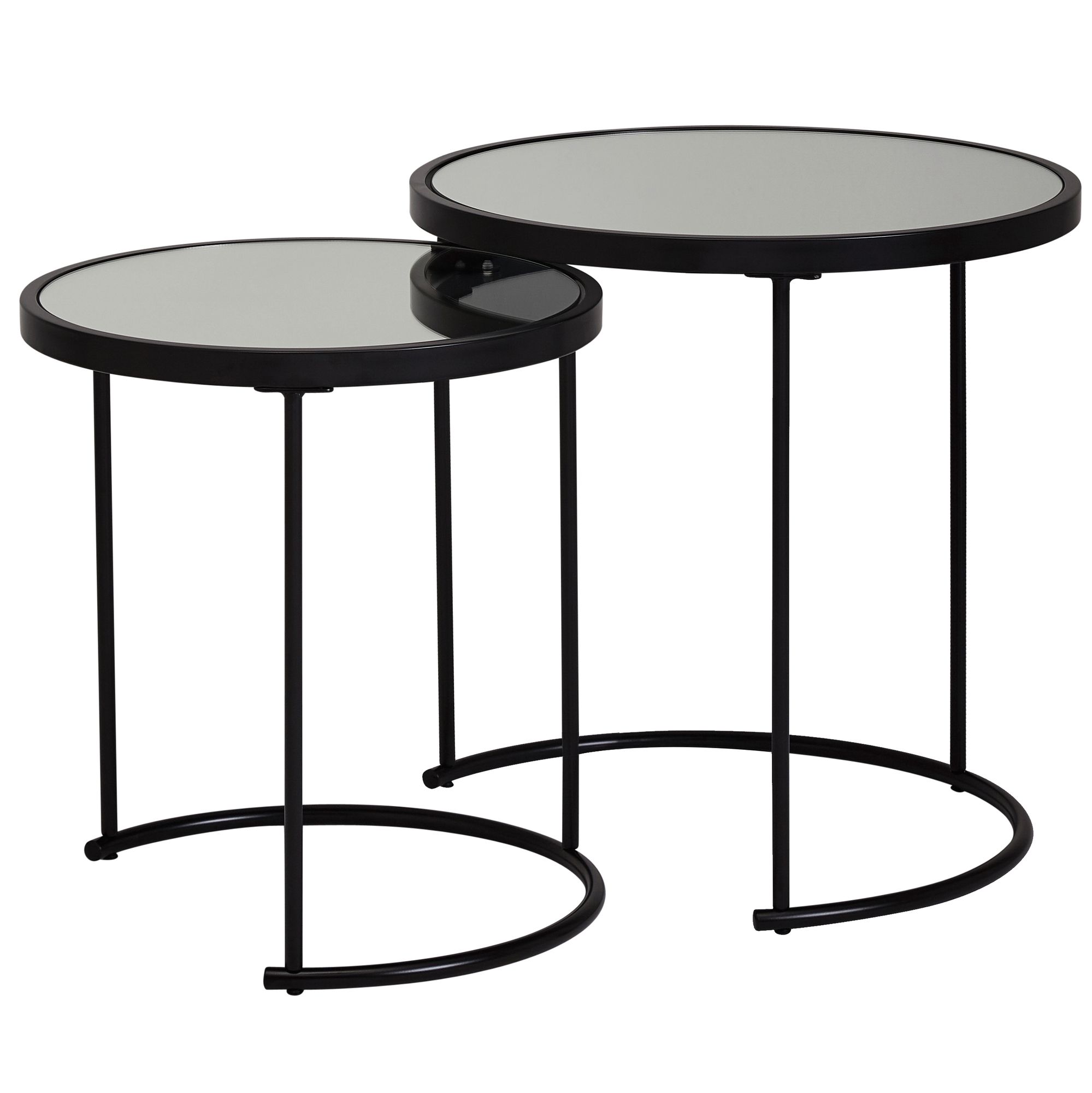 Design Okrągły stolik boczny | Czarny | Ø 50/42 cm | Lustro szklane i metal
