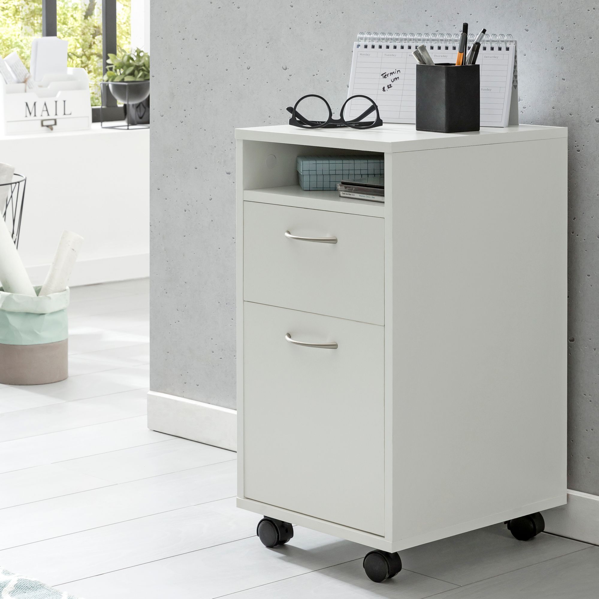 Kontenery rolkowe wl5.901 biały drewno szafka biurko 33x63x38 cm