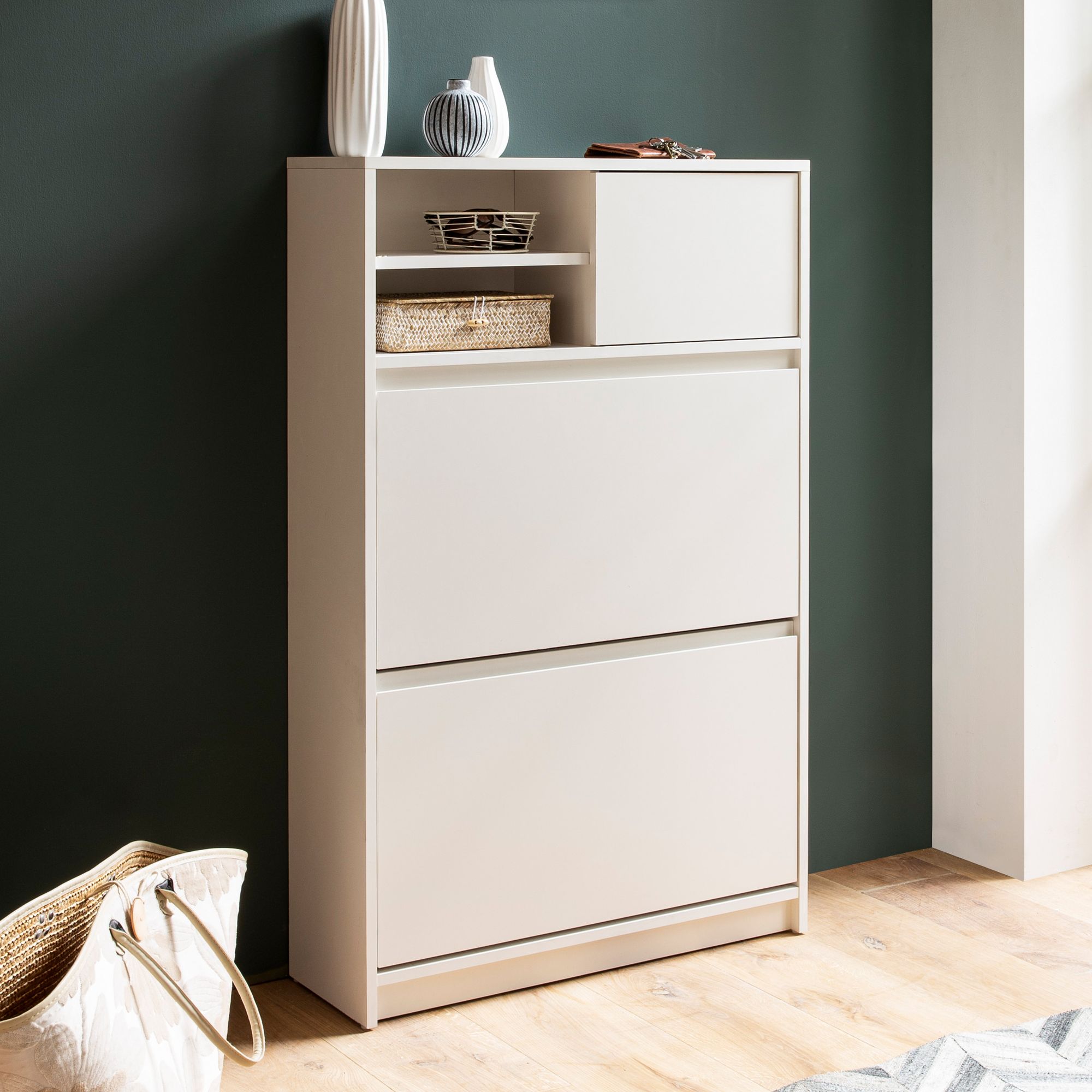 Biały szafka na buty | MDF lakierowany | 71x110x24 cm Biały szafka na buty | MDF lakierowany | 71x110x24 cm