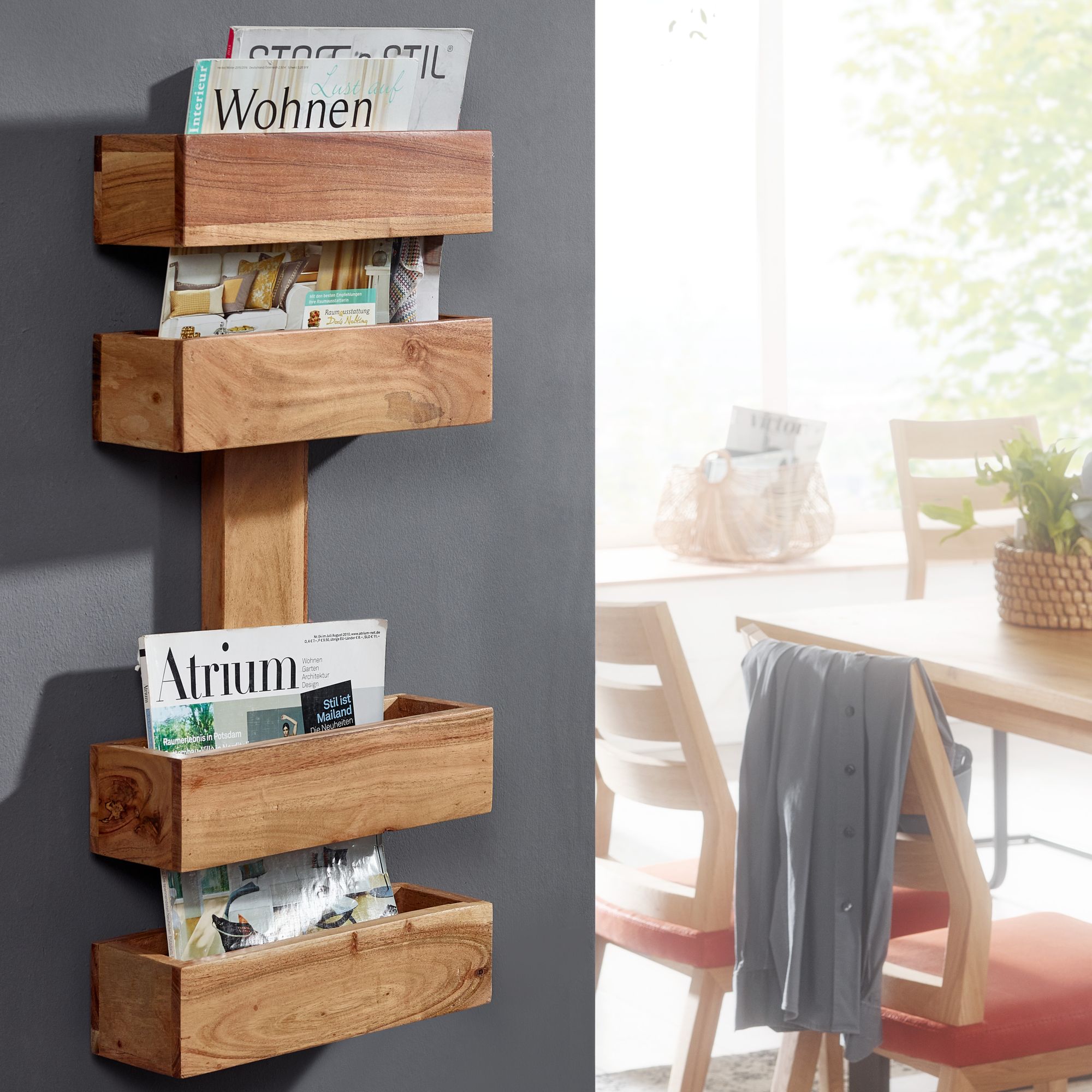Magazine rack mumbai solid wood acacia 2 storage compartments magazine rack design brochure holder country style