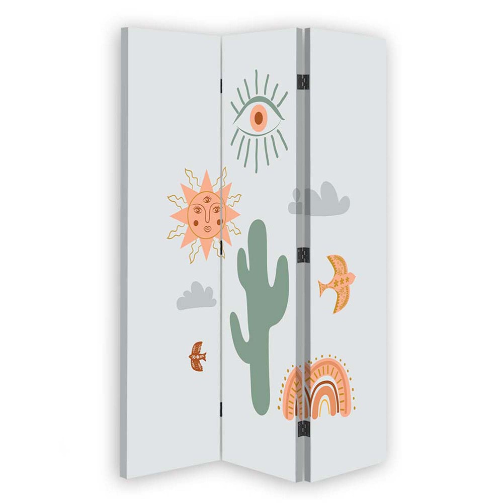 110 cm double-sided screen made of mdf and canvas with colour symbols