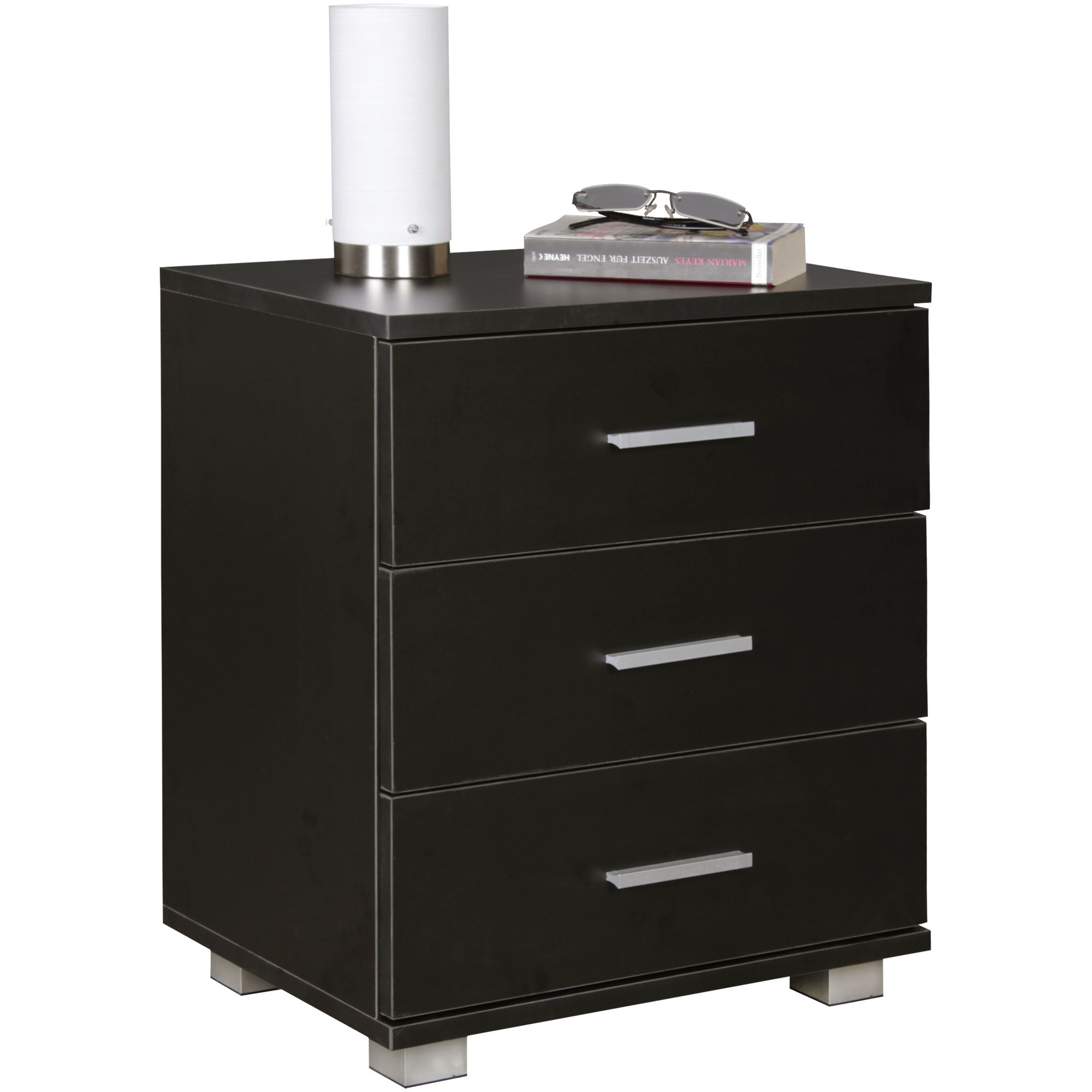 LATINA Wooden Nightstand Black | 45 x 54 x 34 cm | 3 Drawers