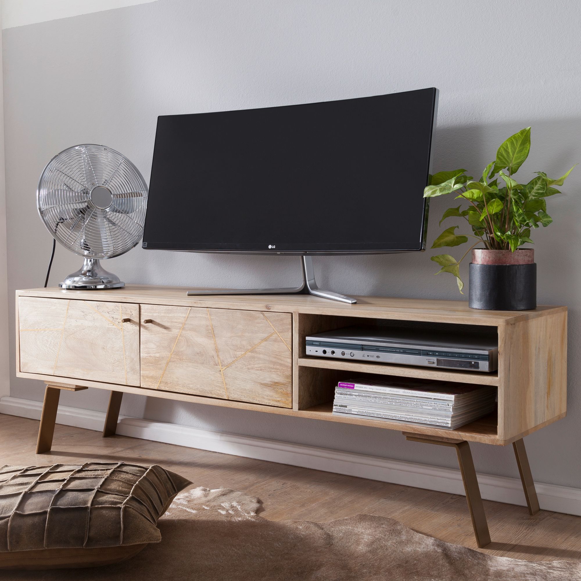 Hifi lowboard sikar mango solid wood country tv dresser 145x47x35cm