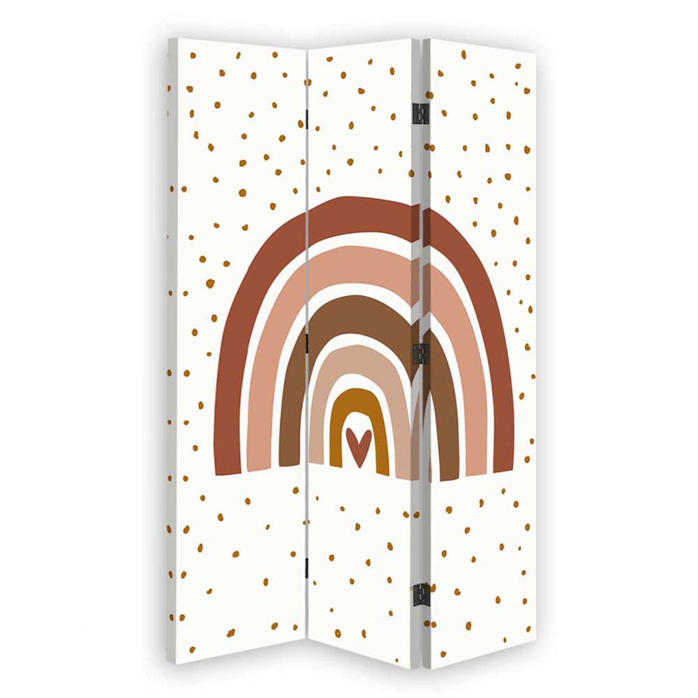 110 cm double-sided screen made of cork-filled mdf and canvas with rainbow image