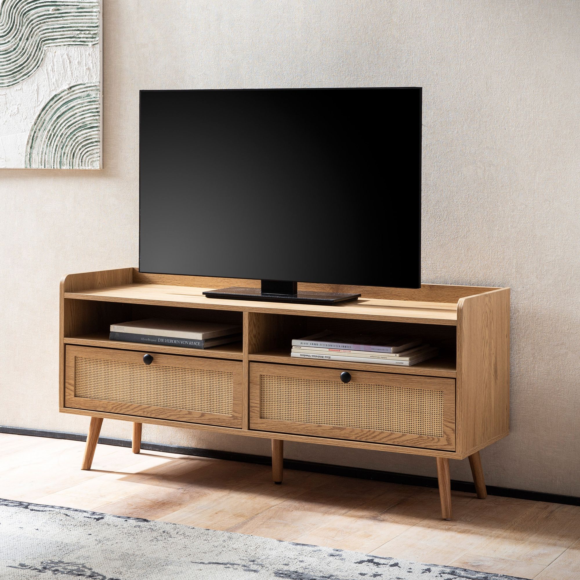 Resident lowboard 120 cm tv cabinet drawer tv chest of drawers rattan storage space