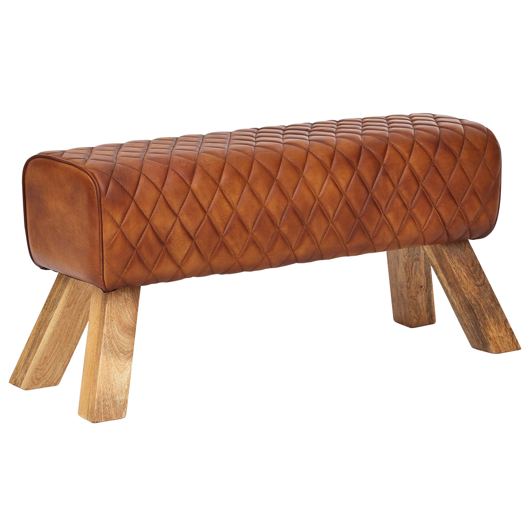 Ława  skóra naturalna / lite drewno 89x46x35 cm skóra modern turnbock