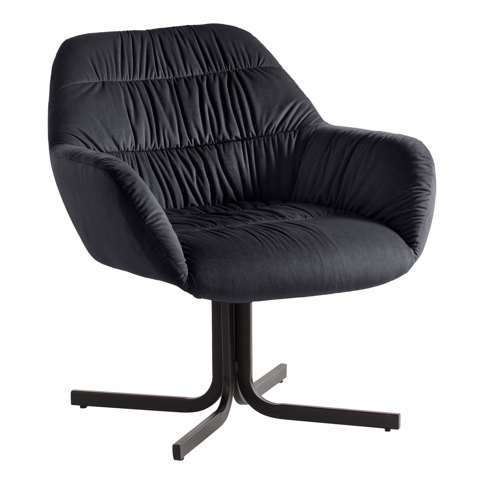 Fotel lounge welur czarny | Metalowa czarna rama | Wymiary 64x74x68 cm