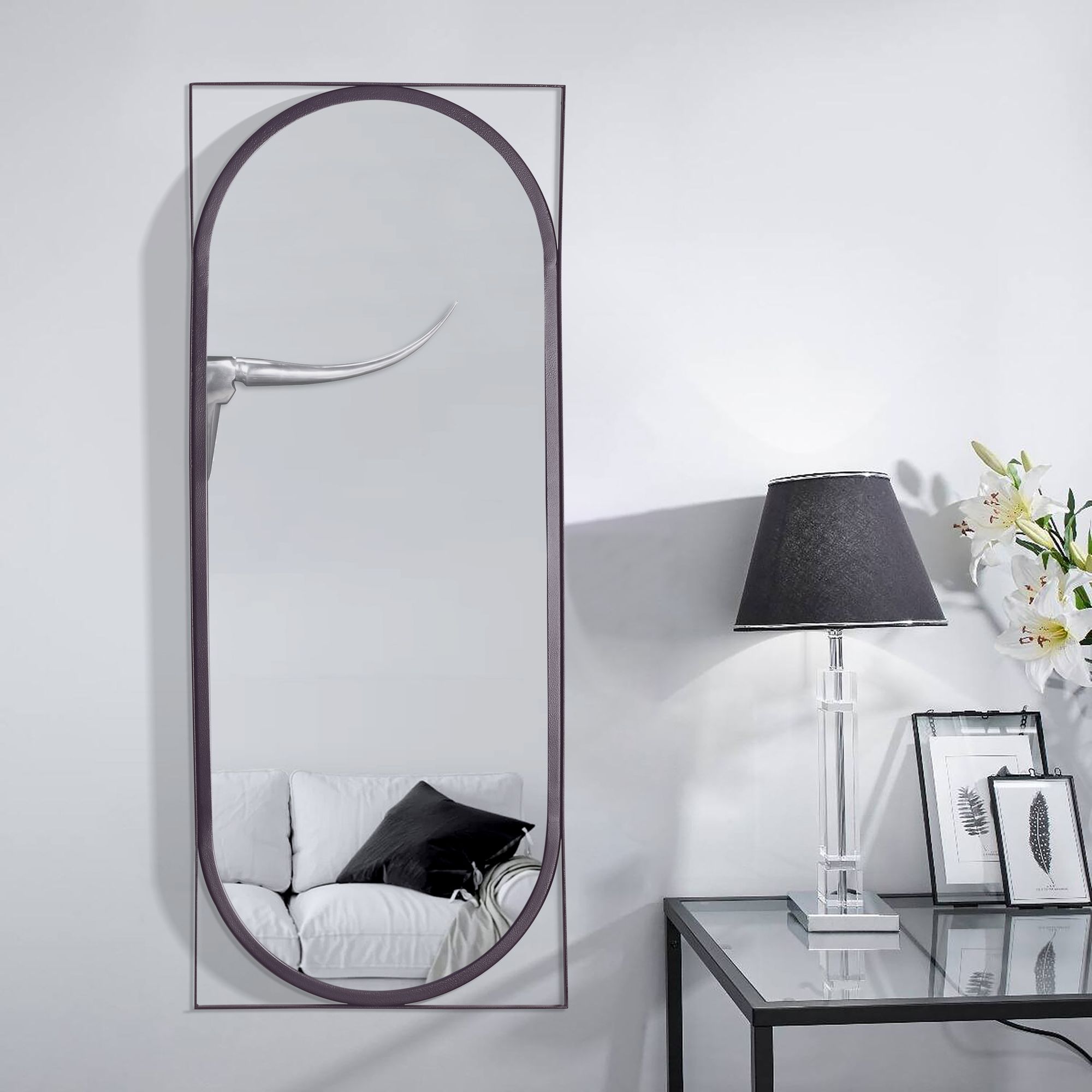 Lustro ścienne  37x91 cm metalowe lustro wiszące czarne, żelazne lustro dekoracyjne prostokątne z ramą, duże lustro ścienne, lustro do przedpokoju podłużne, nowoczesne lustro do garderoby