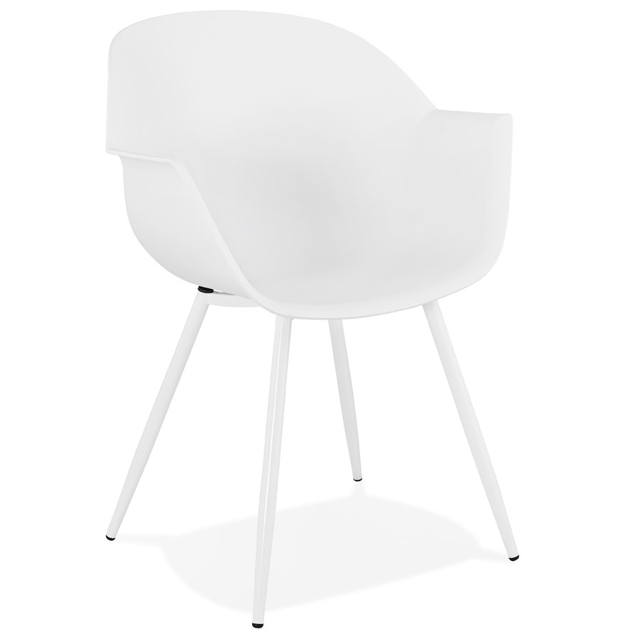 Designerskie białe krzesło 'KELLY' z podłokietnikami | Rama i nogi z białego metalowego proszkowo malowanego | Wymiary 60x60x85 cm