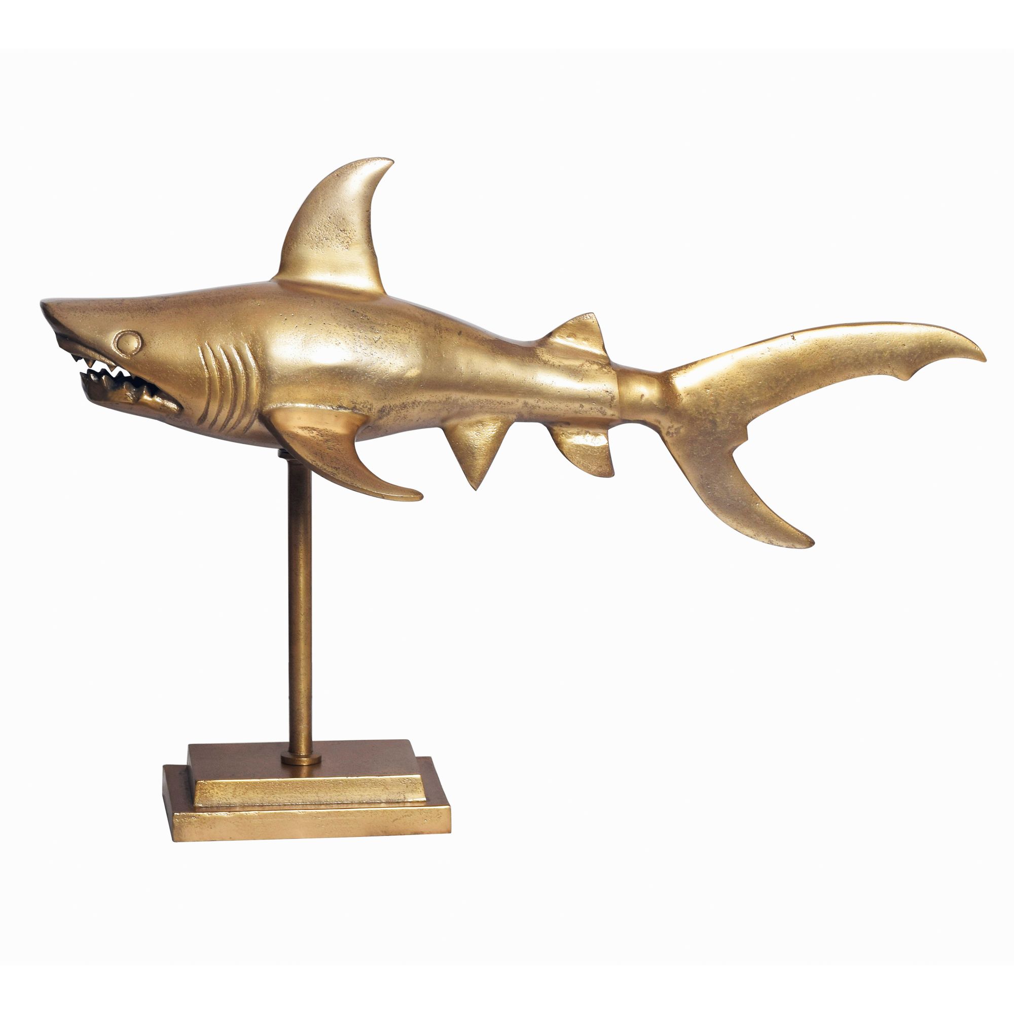 Dekoracja WOHNLING rekin 70 cm aluminium złoto dekoracja domu morskie nowoczesne aluminium