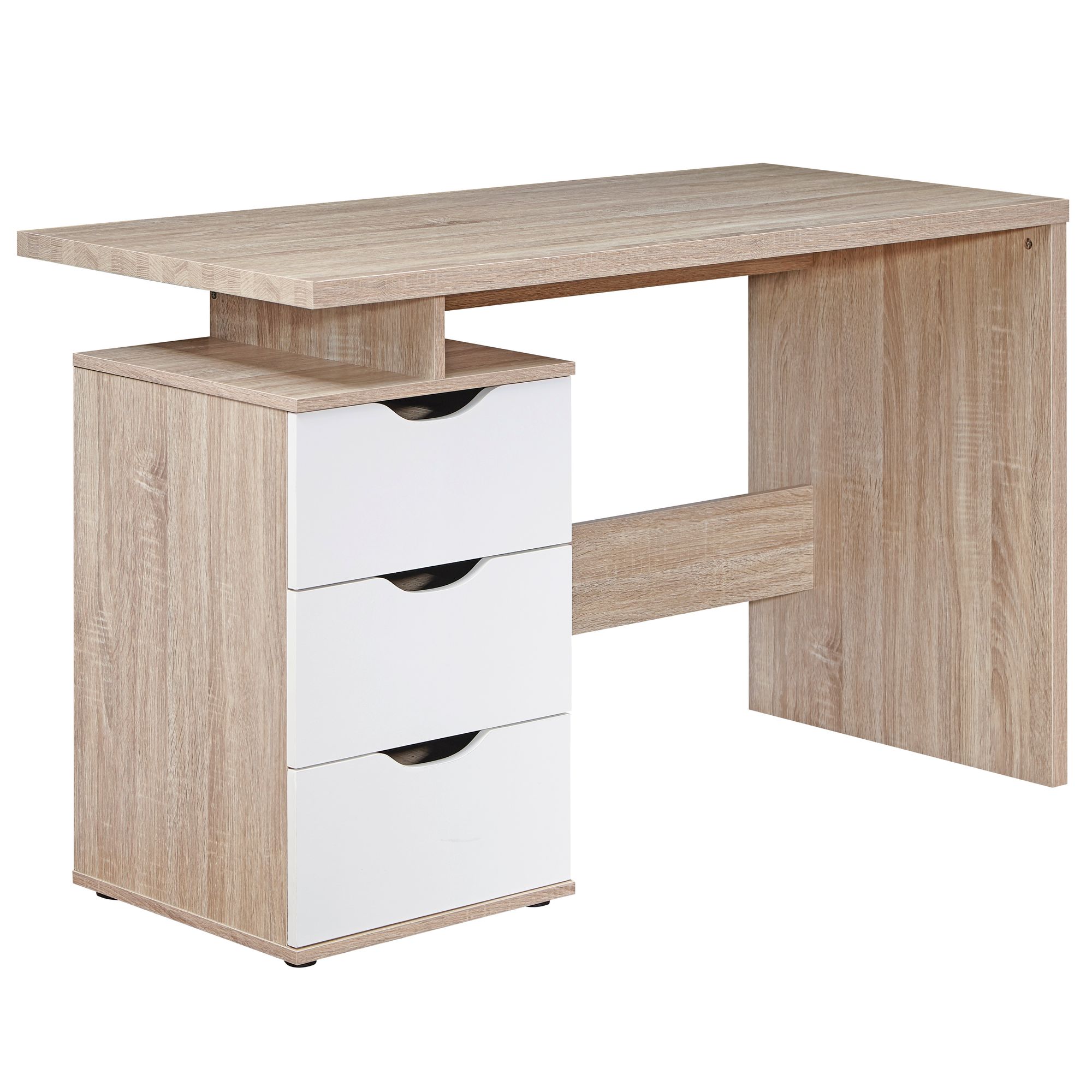 Biurko  massa 120 x 76 x 53 cm z 3 szufladami w kolorze sonoma biały