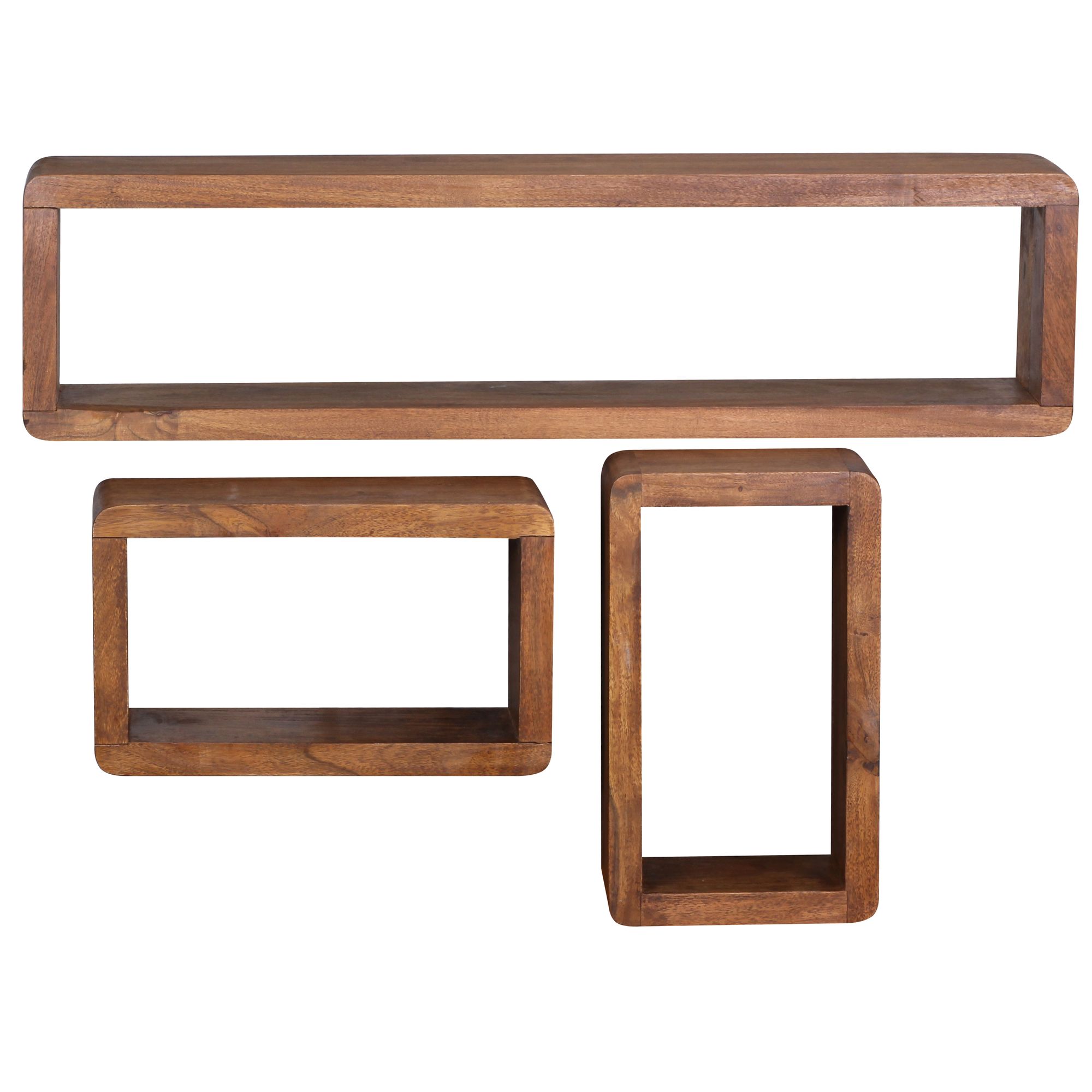 Design wall shelf set of 3 boha solid wood shelves sheesham country style