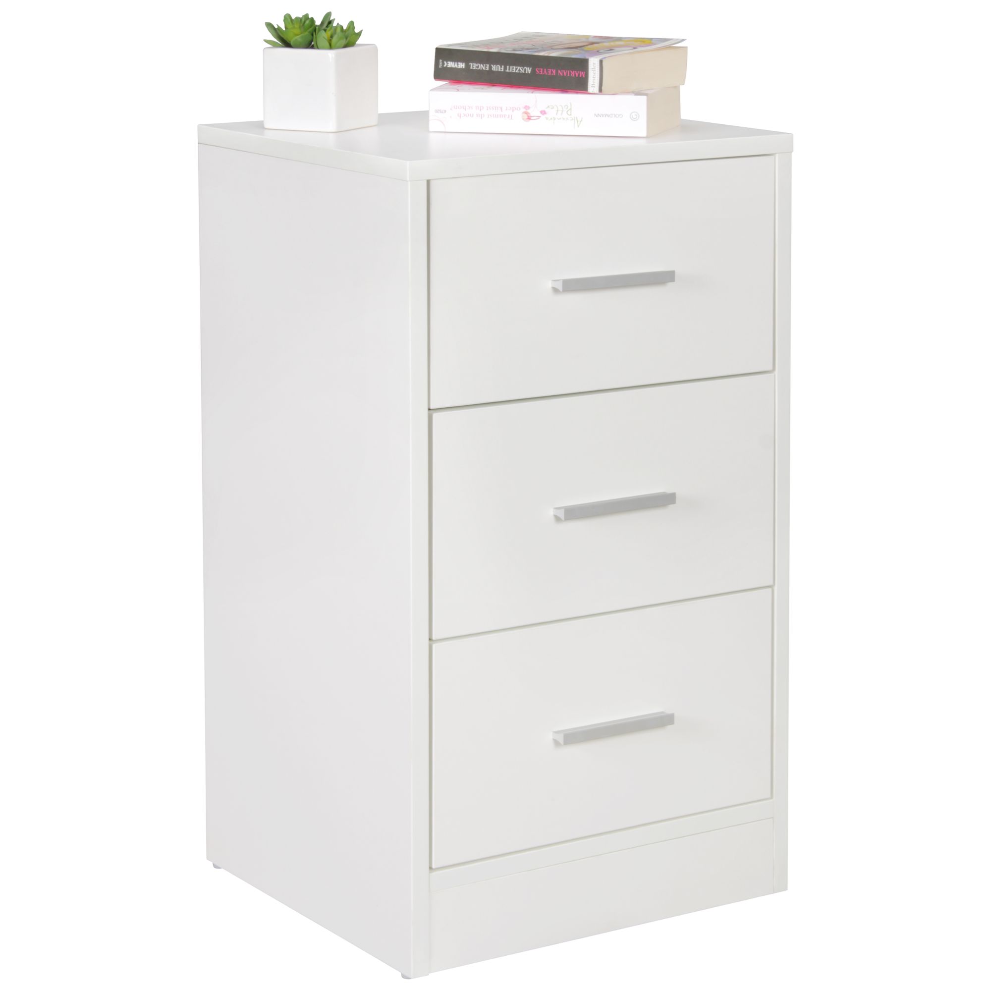 FOGGIA Wooden Nightstand White | 37.5 x 68 x 35 cm | 3 Tall Drawers