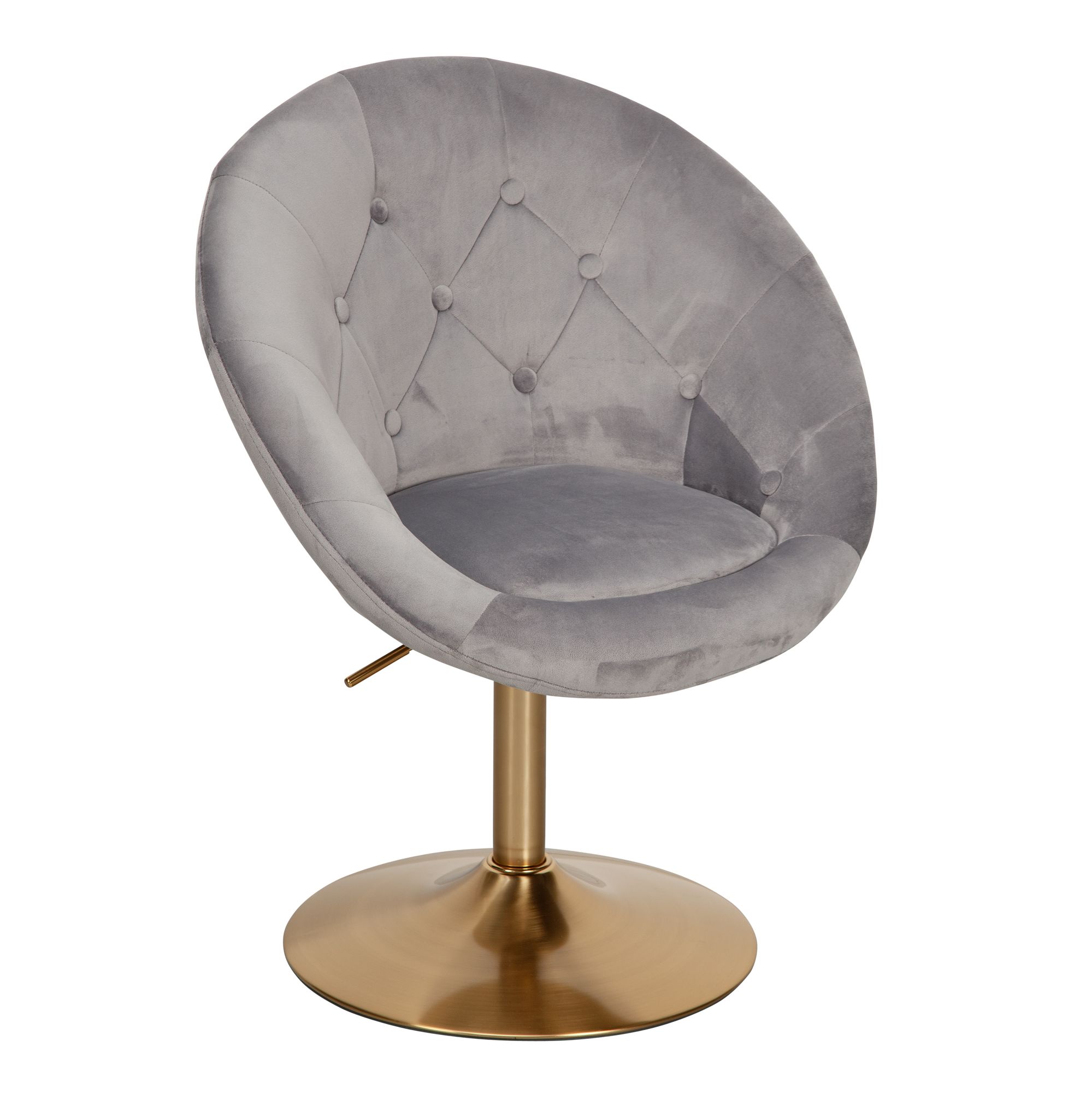 Fotel lounge welur szary i złoty | Design obrotowy | 67x80-100x62 cm