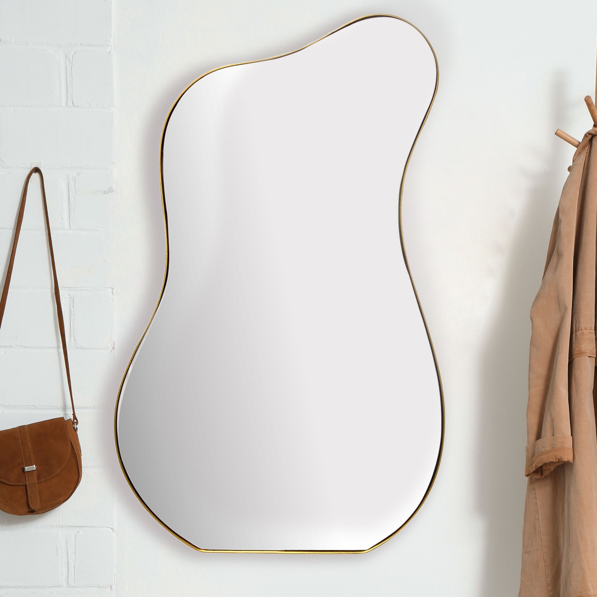 Lustro Ścienne Asymetryczne | Metalowa Złota Rama | 60x100 cm