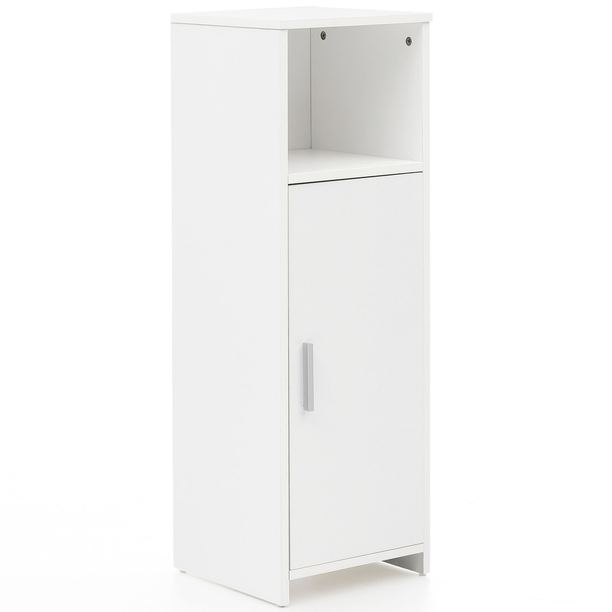 Szafka  30 x 95,5 x 30 cm białe drewno z drzwiami i schowkiem mała szafka łazienkowa stojąca szafka boczna