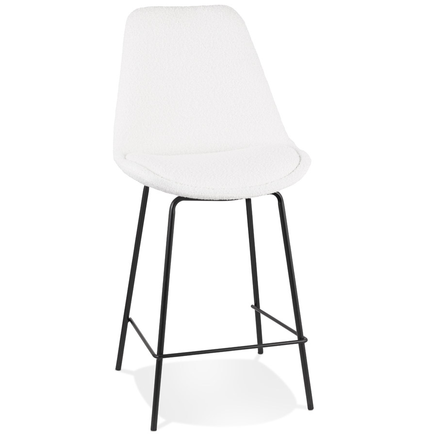'LEONIE MINI' mid-height snack stool in white neppy fabric and black metal leg