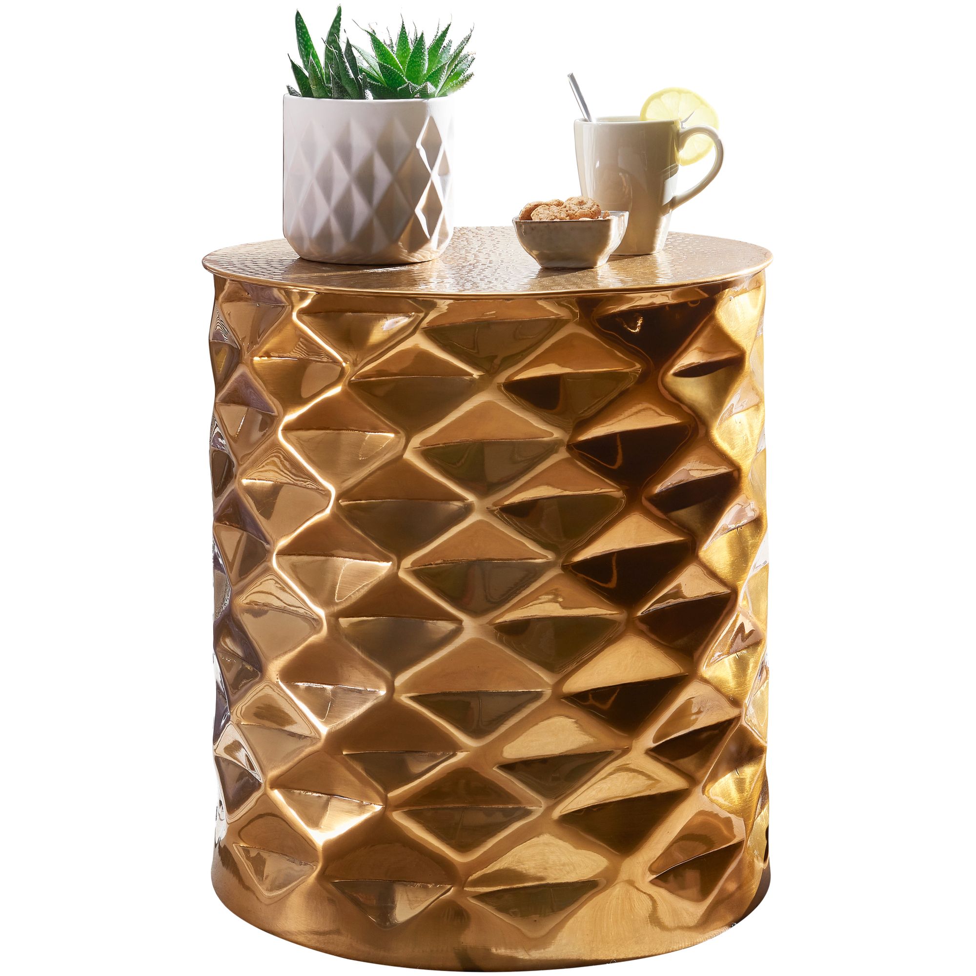 Boczny  gopal stolik aluminiowy 43,5x48x43,5 cm złoty orientalny okrągły