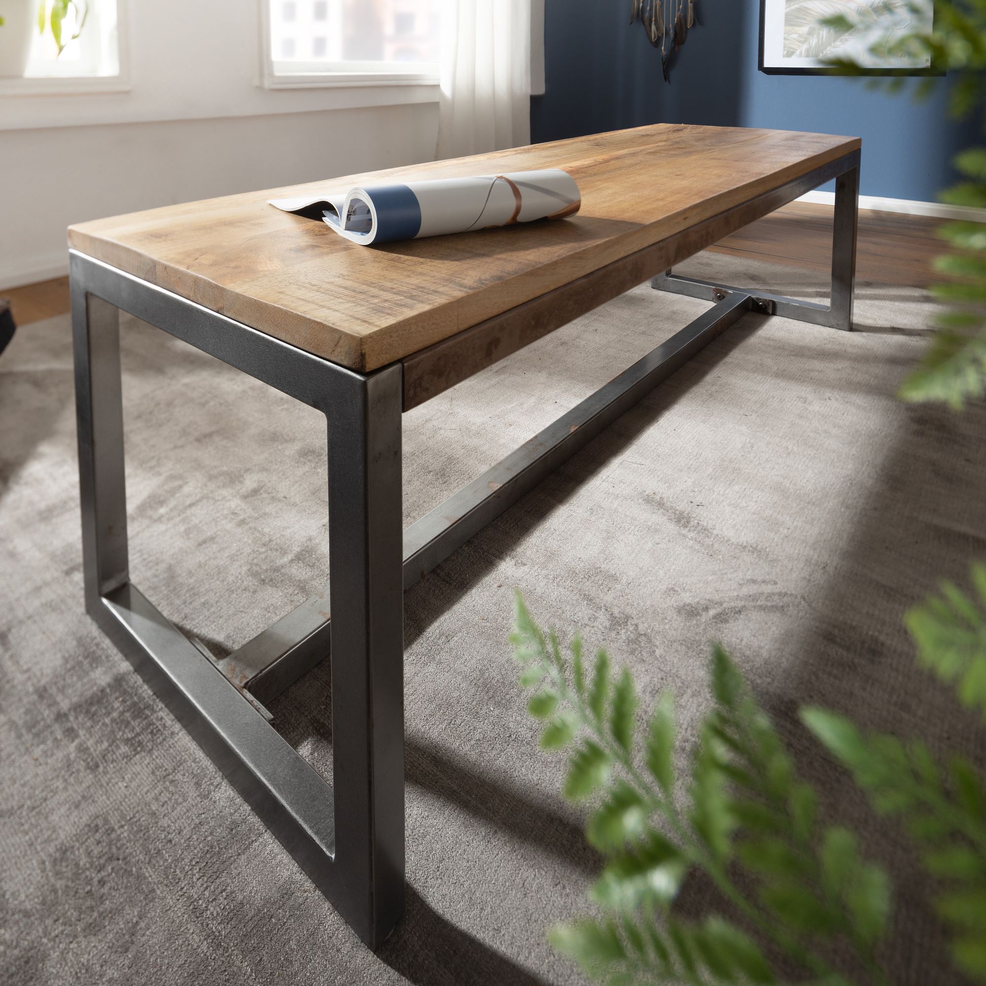 Ławka do jadalni 120x46x45 cm drewno mango lite i metal | Styl vintage Ławka do jadalni 120x46x45 cm drewno mango lite i metal | Styl vintage