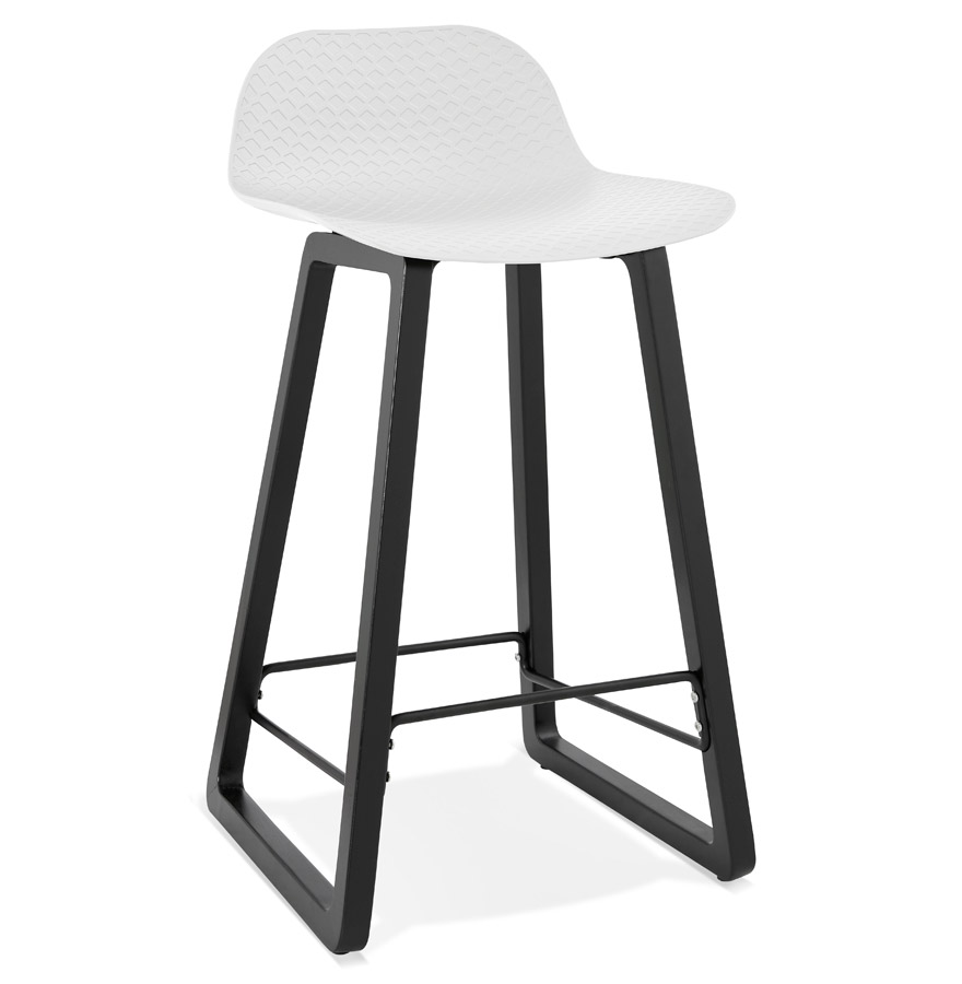 Designerski biały stołek z czarną ramą bukową | Wysokość 86,5 cm | Szerokość 47 cm
