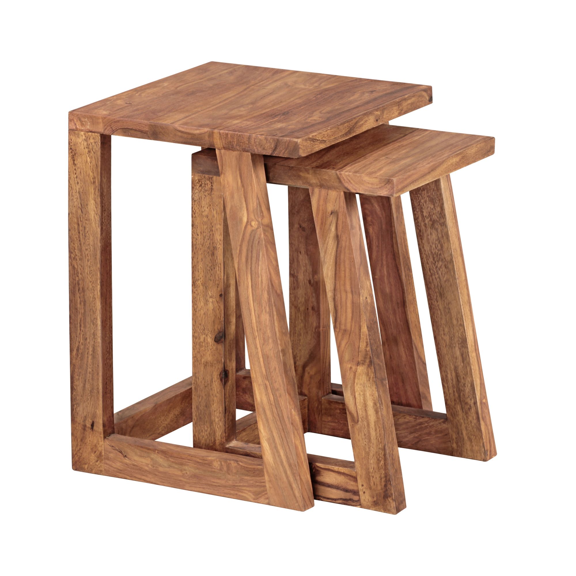 2-Piece Set Sheesham Solid Wood Side Tables Natural Color 50x36x36 cm & 45x27x31 cm | Country Style