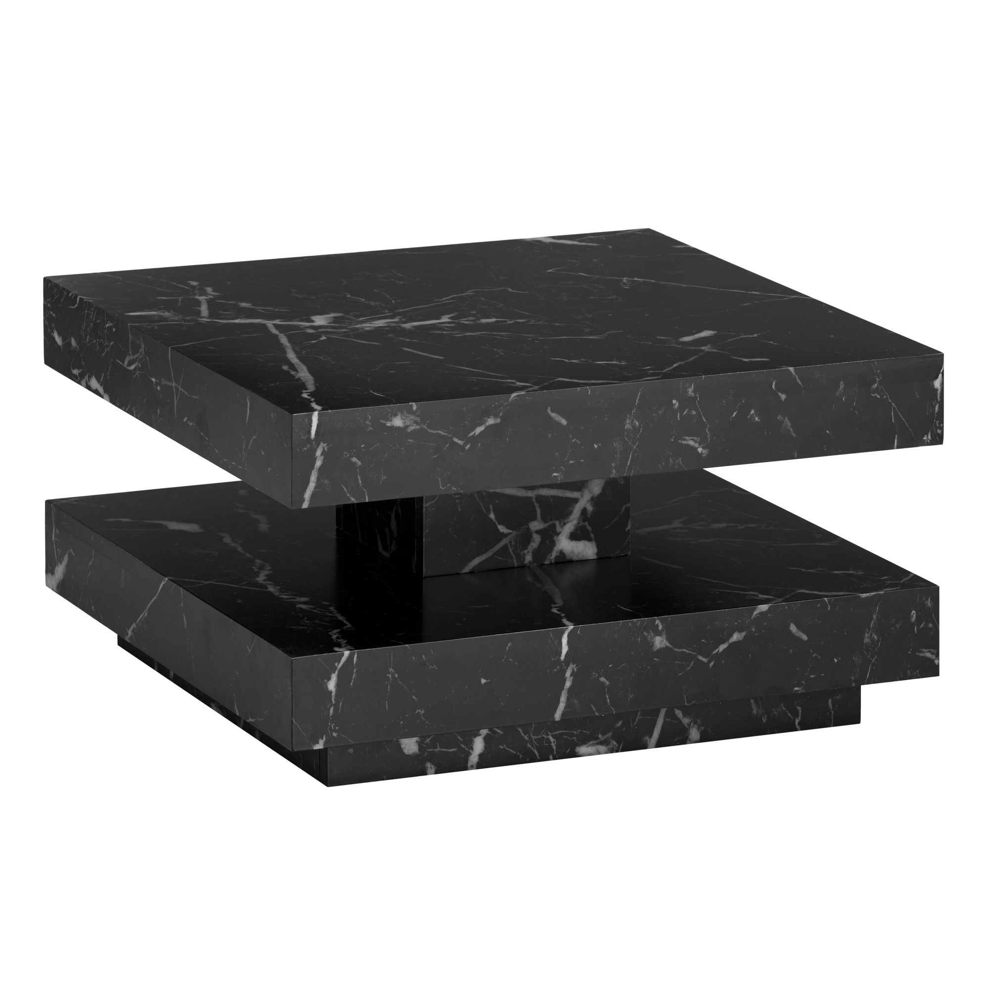 Kwadratowy stolik kawowy z foliowanego MDF | Czarny efekt marmuru | 60x60x34 cm