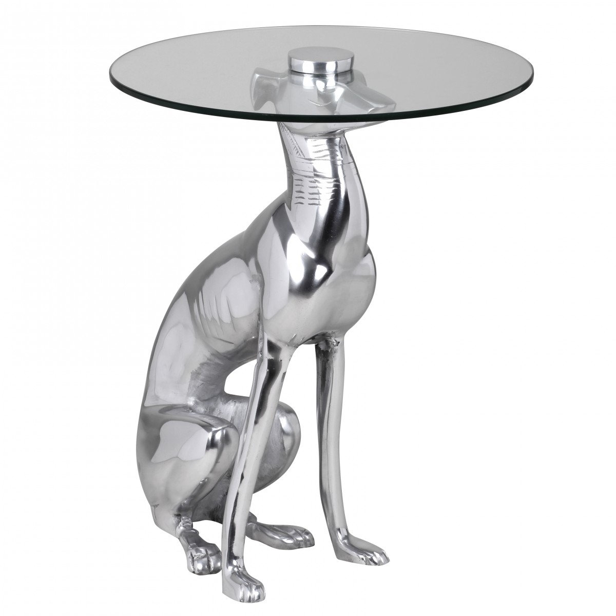 Design Stolik pomocniczy Pies z aluminium | Kolor srebrny | Wymiary 50x40x40 cm