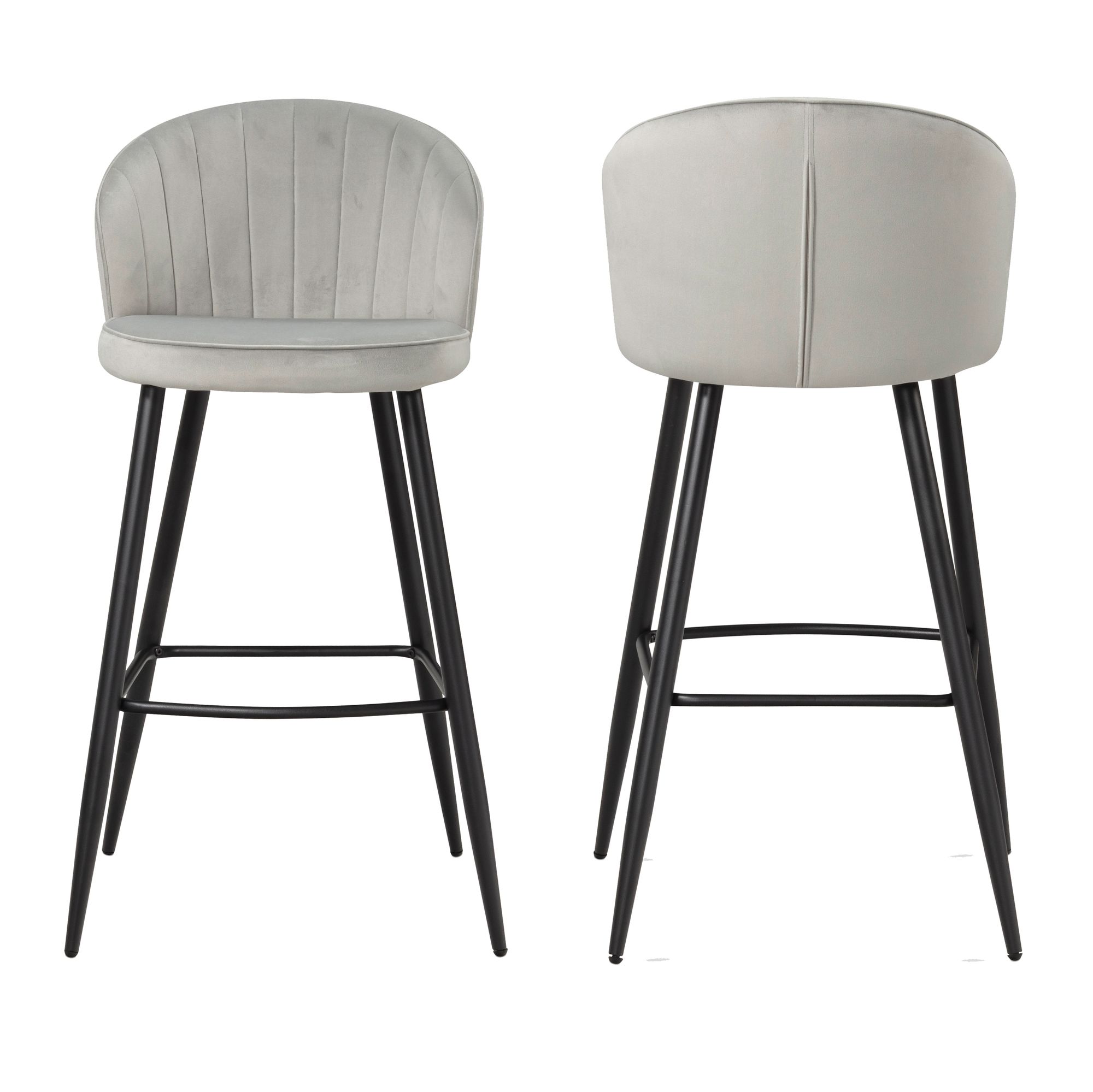 2-Pack Grey Velvet Bar Stools with Backrest | Black Legs | 56x102.5x52.5 cm