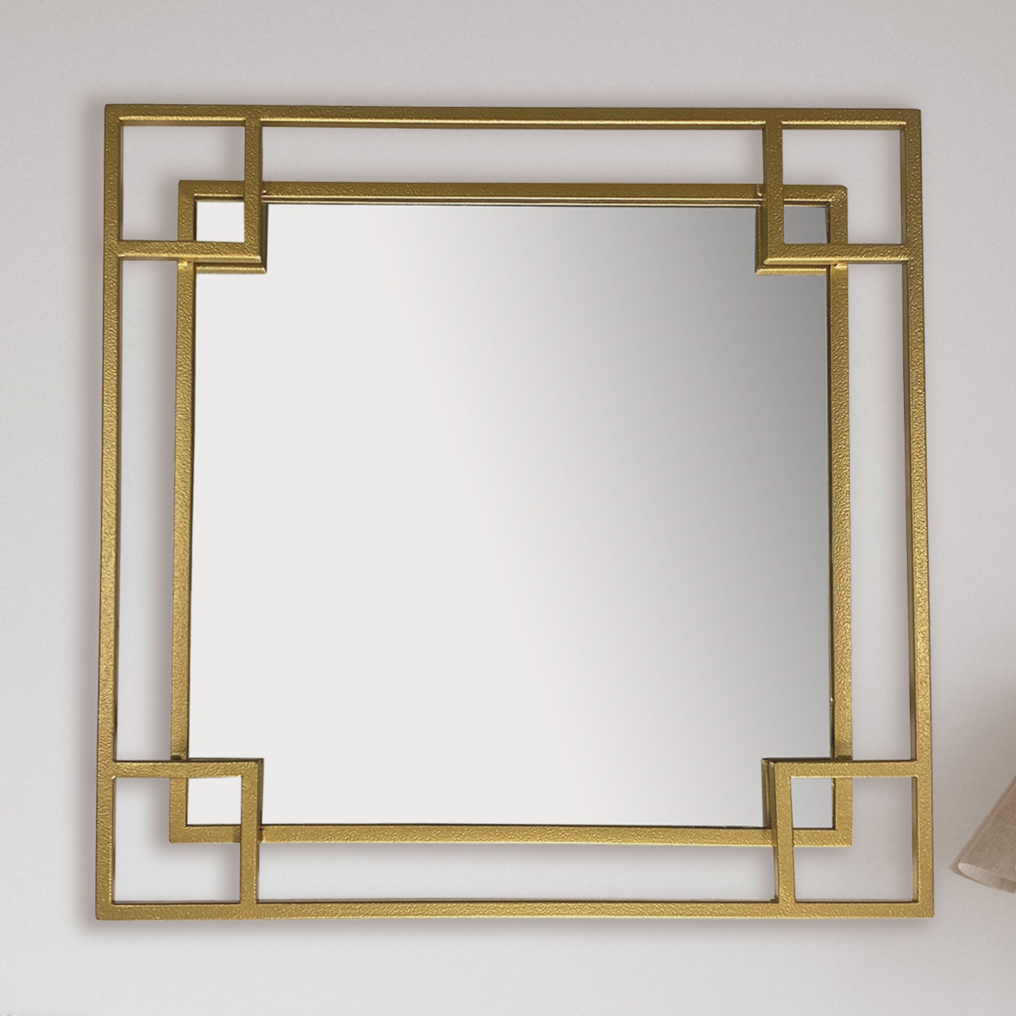 Lustro ścienne 60x60 cm metalowe lustro wiszące złote, żelazne lustro dekoracyjne kwadratowe z ramą, małe lustro ścienne, lustro w przedpokoju lustro do garderoby nowoczesne