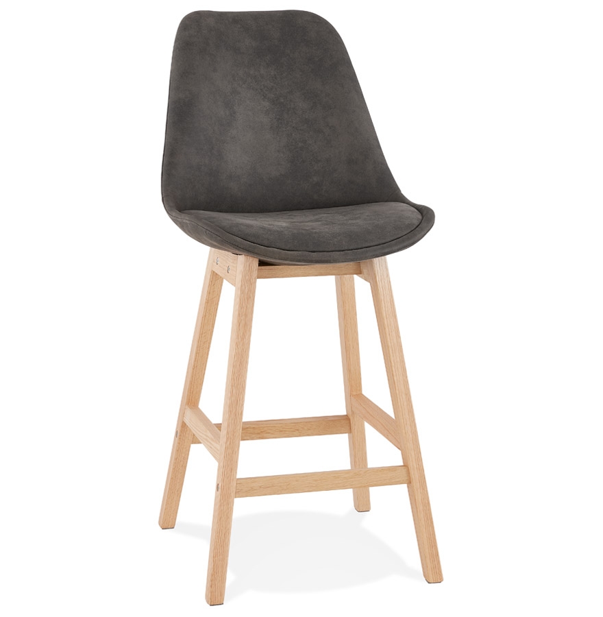 'ASPEN MINI' mid-height snack stool in grey microfibre and natural wood legs