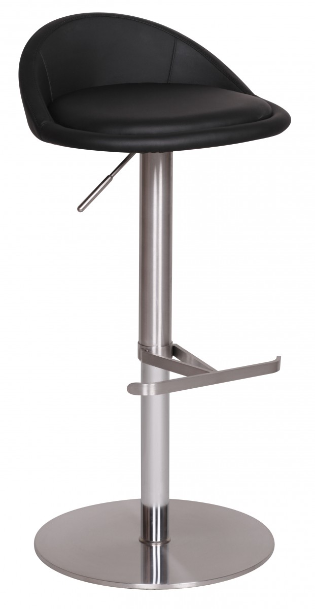 Czarny Hoker Skóra Syntetyczna Stal Nierdzewna Regulowana Wysokość 54-79 cm | Współczesny Design