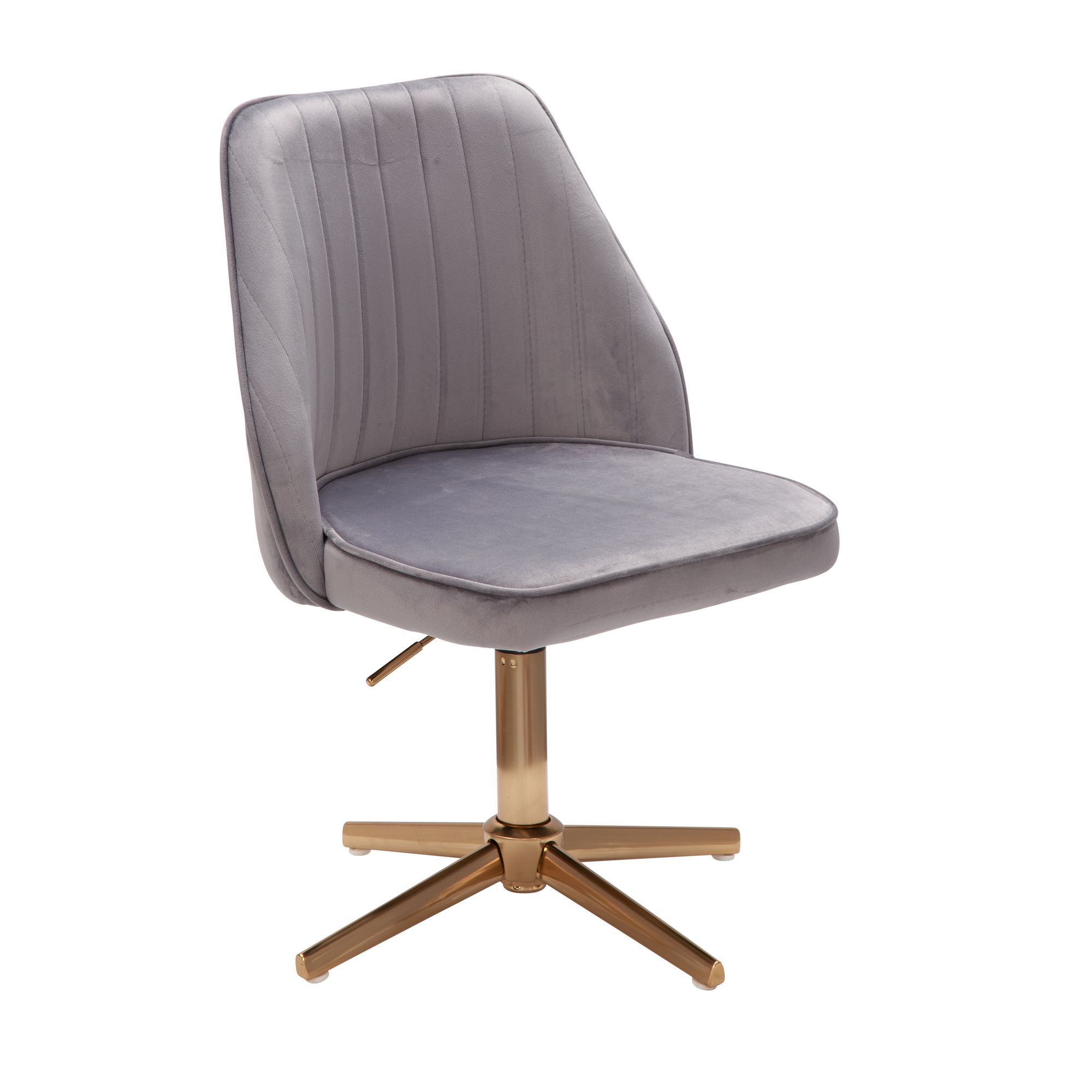 Grey Velvet Office Chair | Gold Metal Base | Dimensions 60x80-100x60 cm