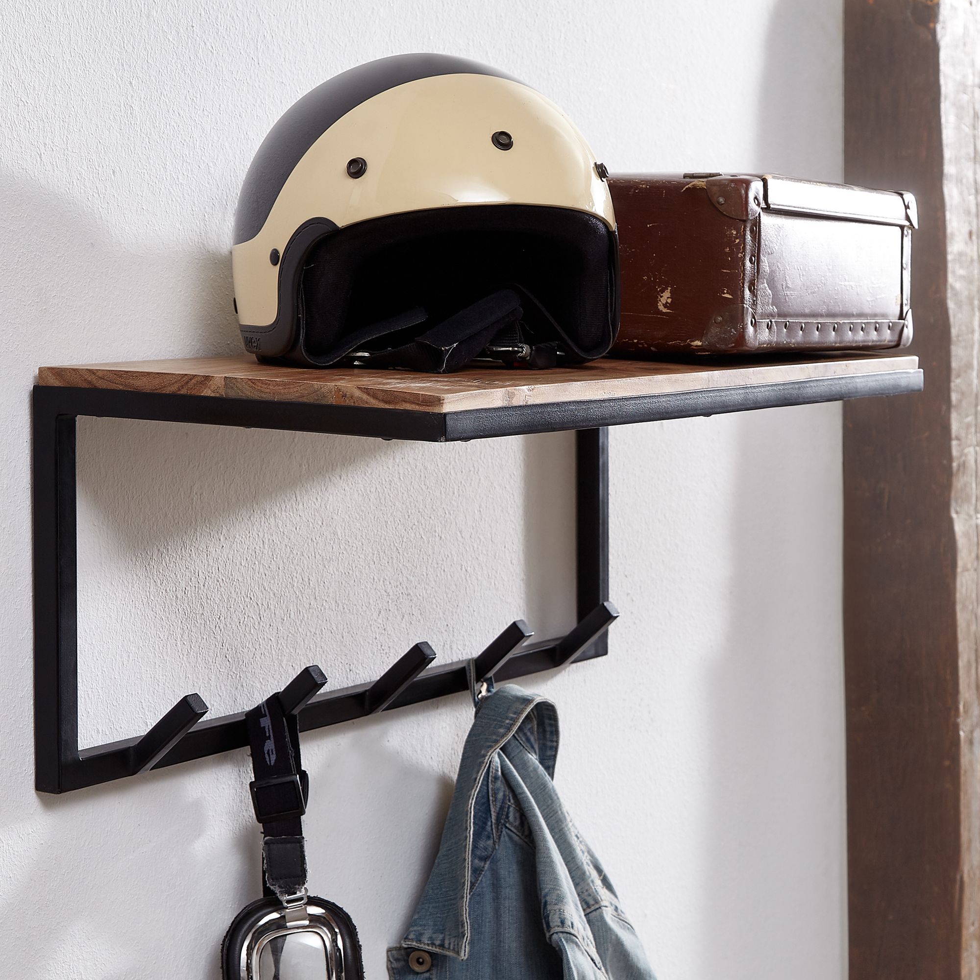 Design akacja lite drewno / metal 70x27x30 cm