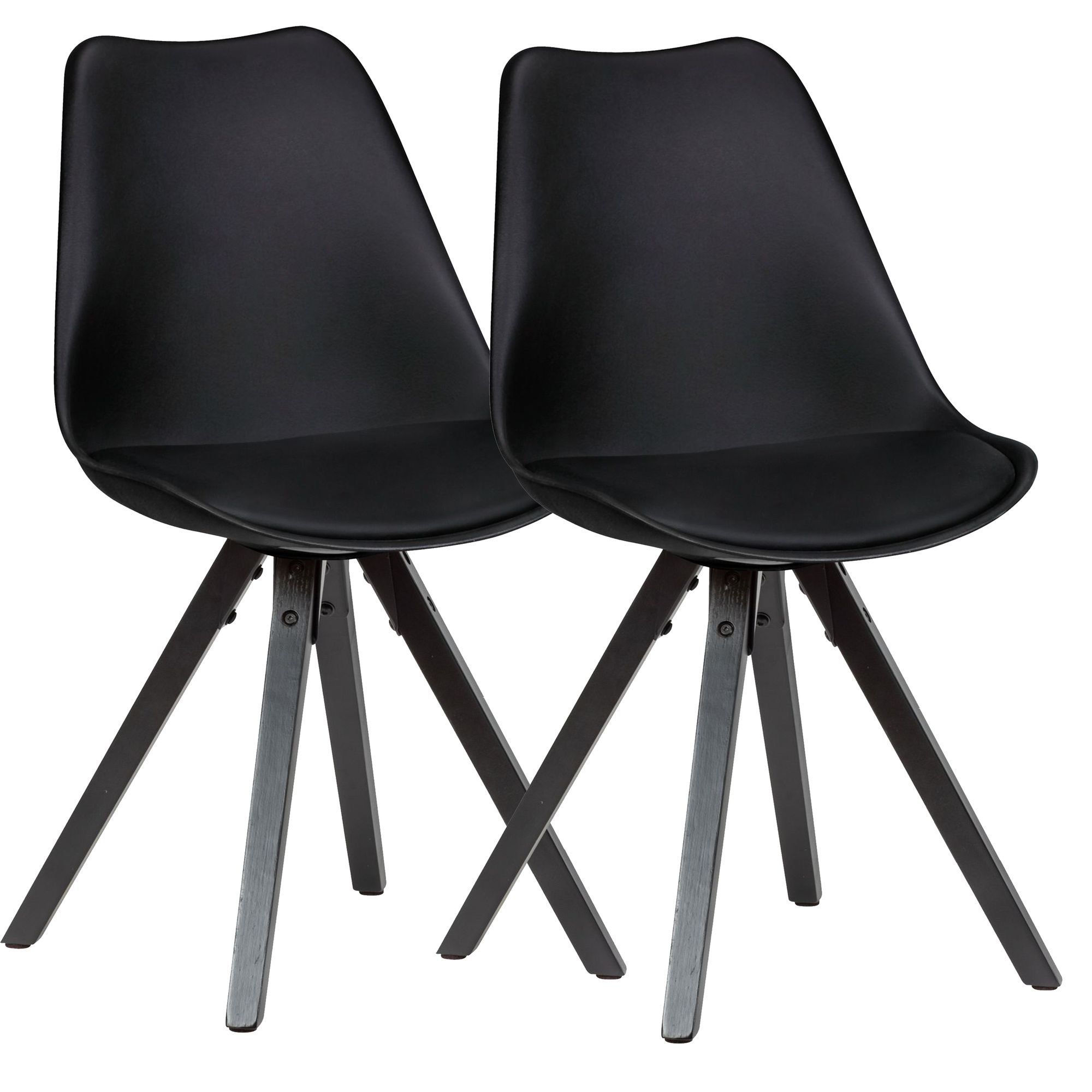 2-Piece Retro Dining Chair Set Black Faux Leather | Solid Wood | 87x49x52 cm