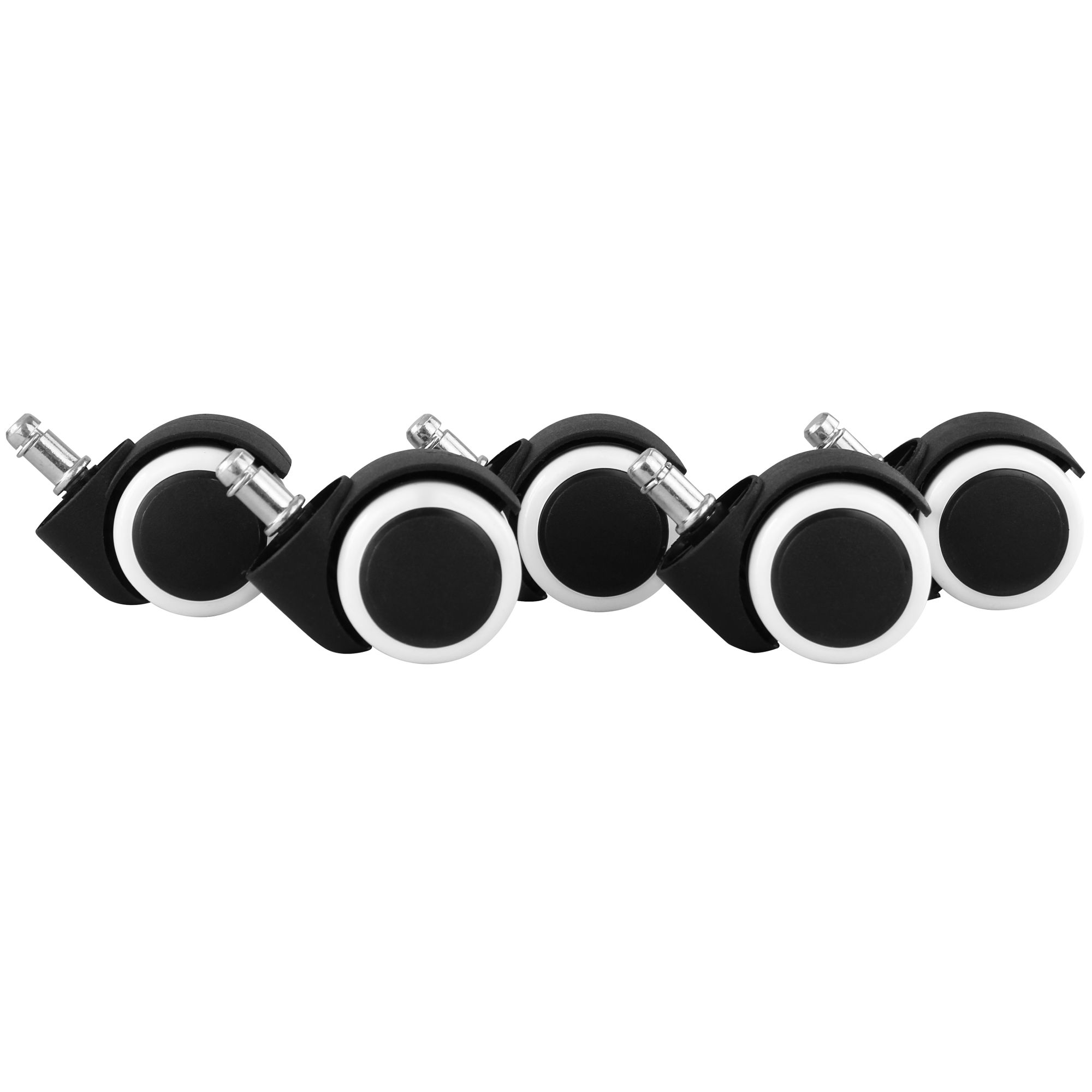 5-Pack Black/White Polyurethane Hard Floor Casters | 50 mm Diameter | 11 mm Pin