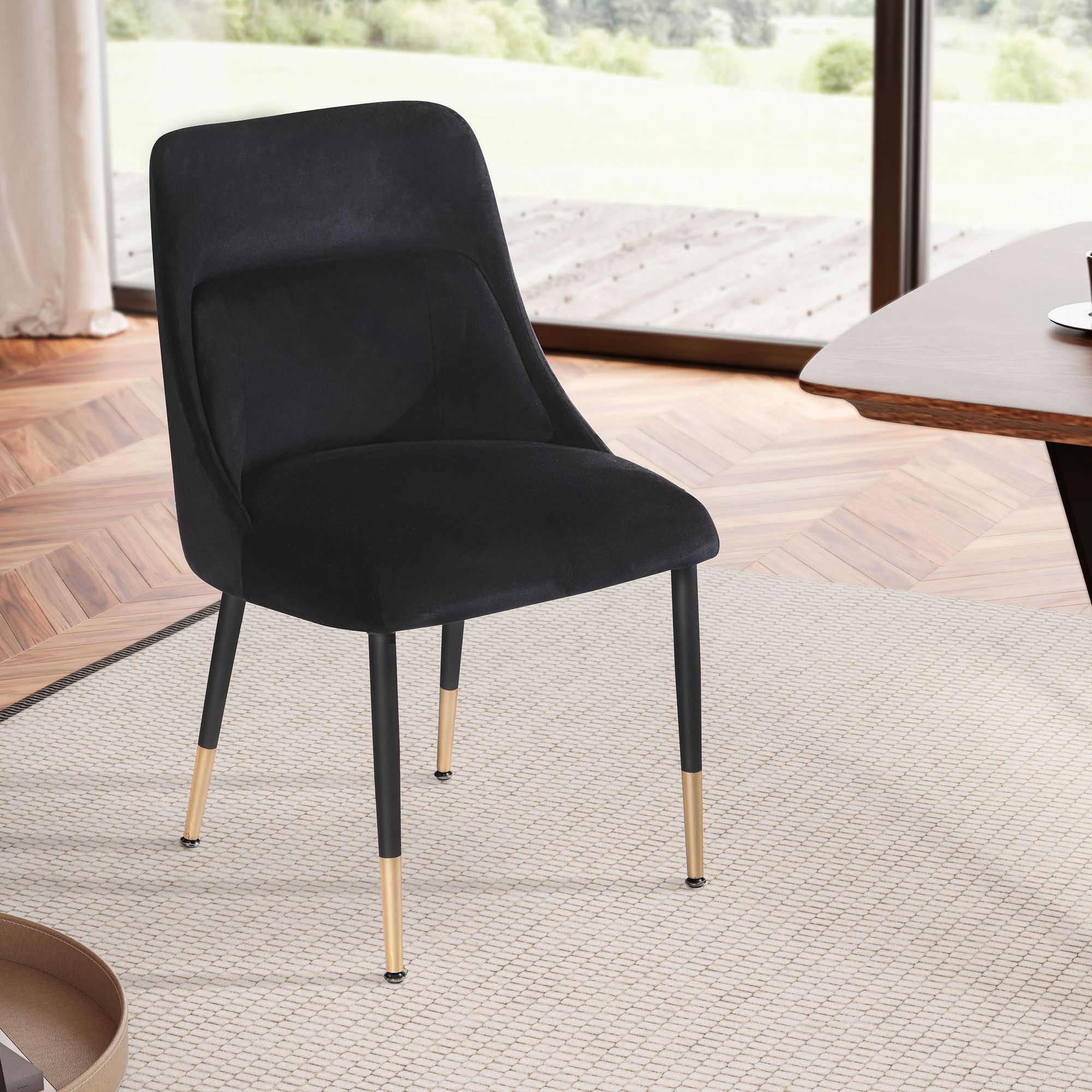 Krzesło jadalniane czarny welur z czarnymi nogami | 49x56x85 cm | Nowoczesne tapicerowane krzesło