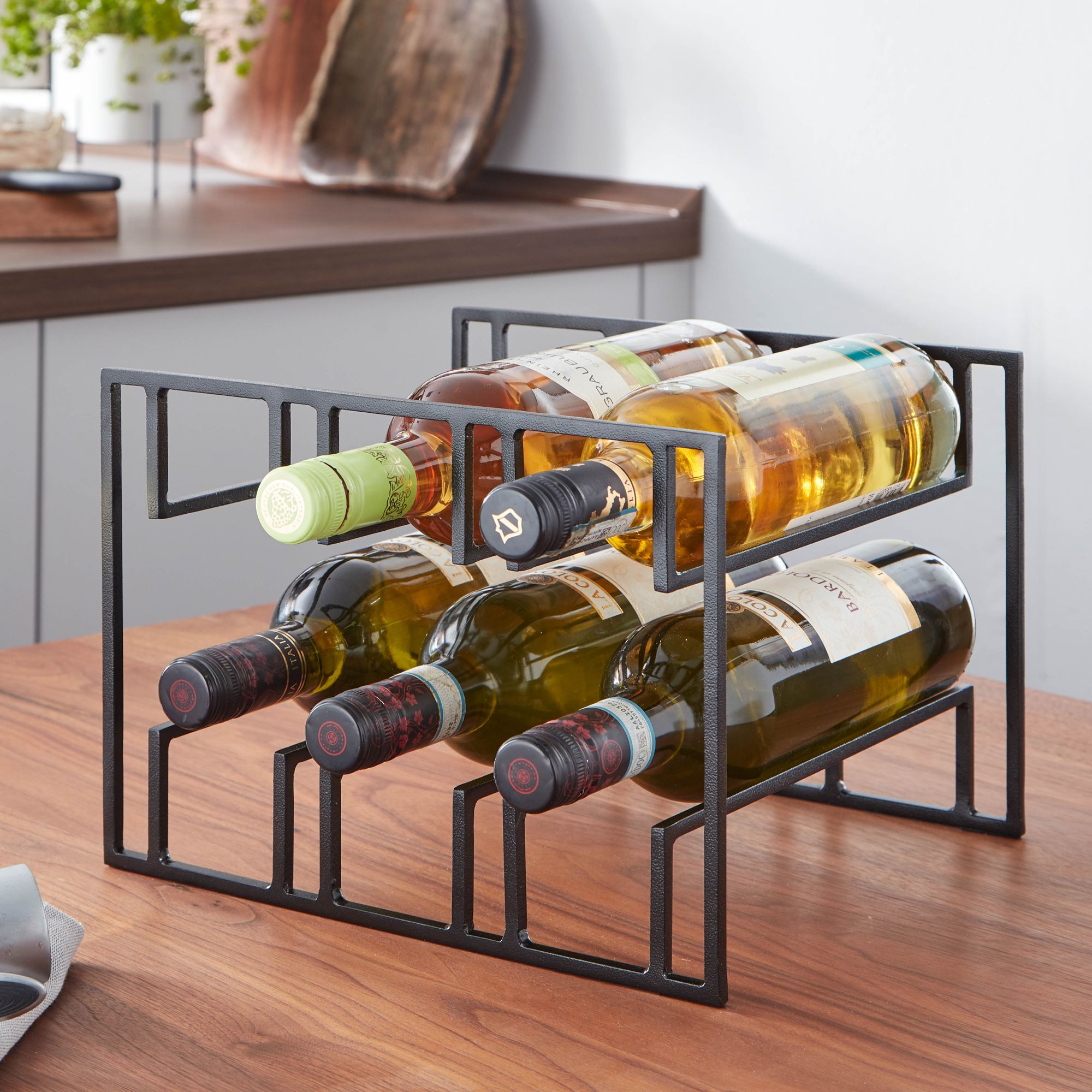Uchwyt na 6 butelek wina 29x21x25 cm stojak na wino czarny metal