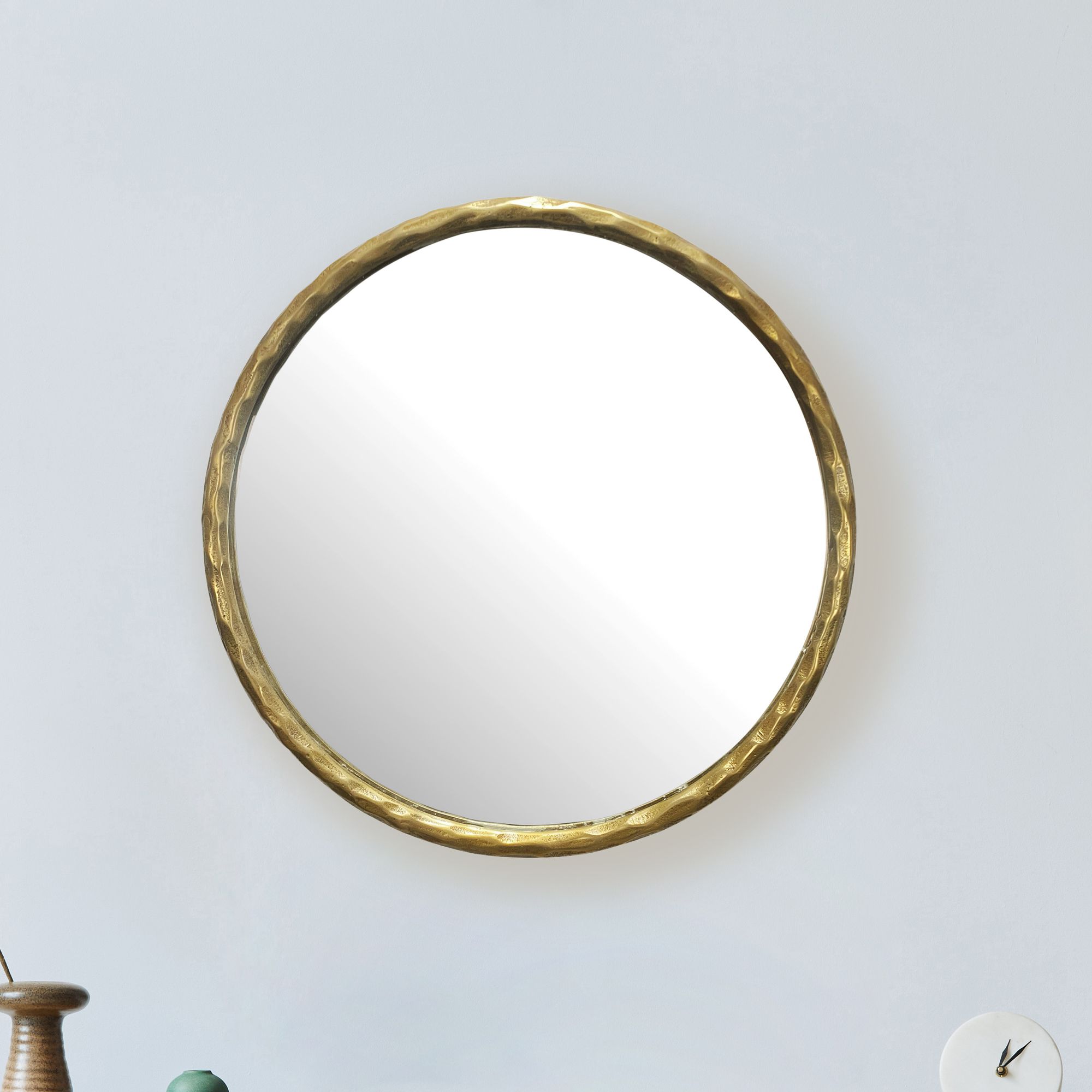 Lustro ścienne 60 cm metalowe lustro wiszące złote, dekoracyjne lustro okrągłe z ramą, duże lustro ścienne, lustro w przedpokoju lustro do szafy nowoczesne